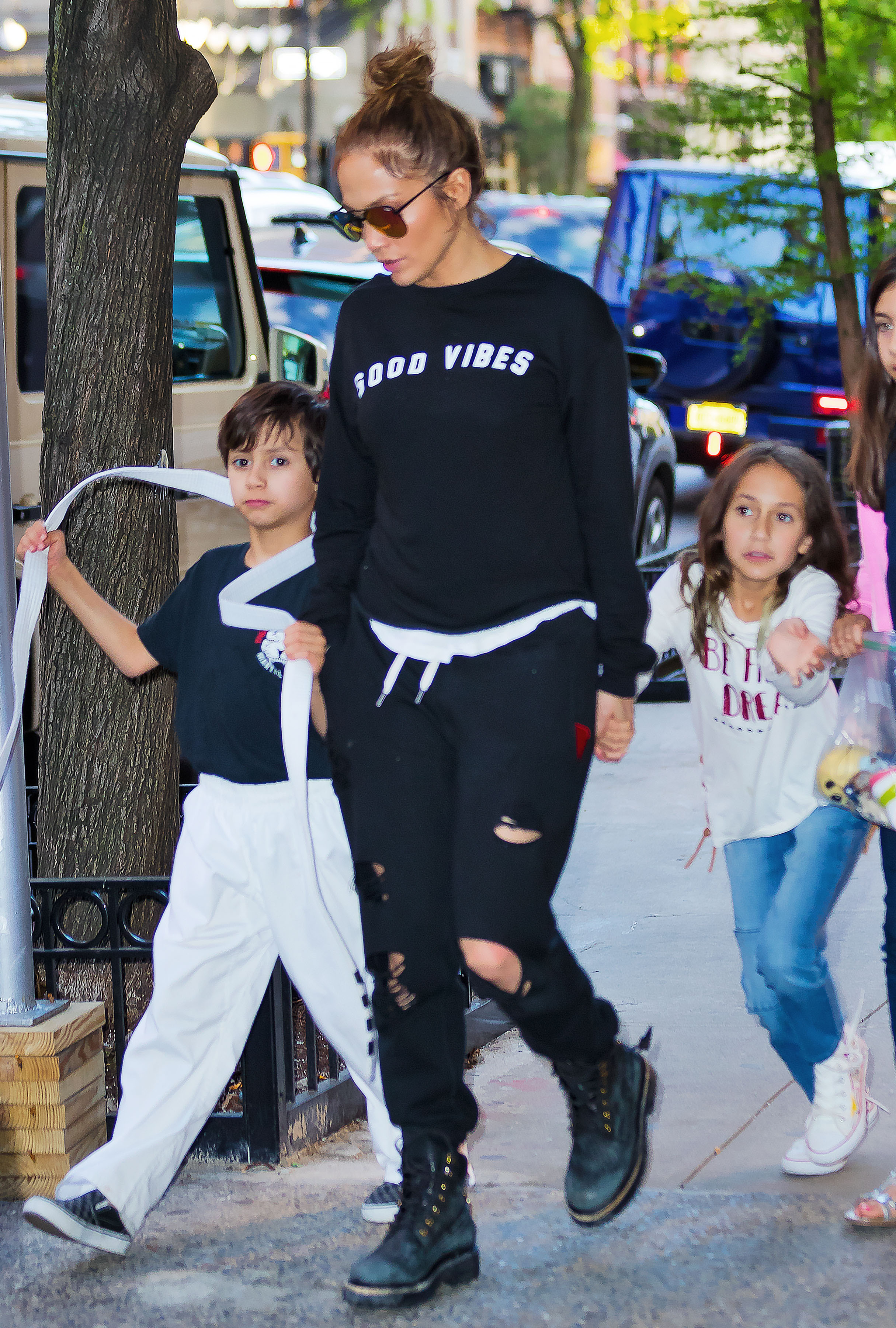 Jennifer Lopez spotted out in New York City with Max and Emme Muñiz on May 16, 2017. | Source: Getty Images