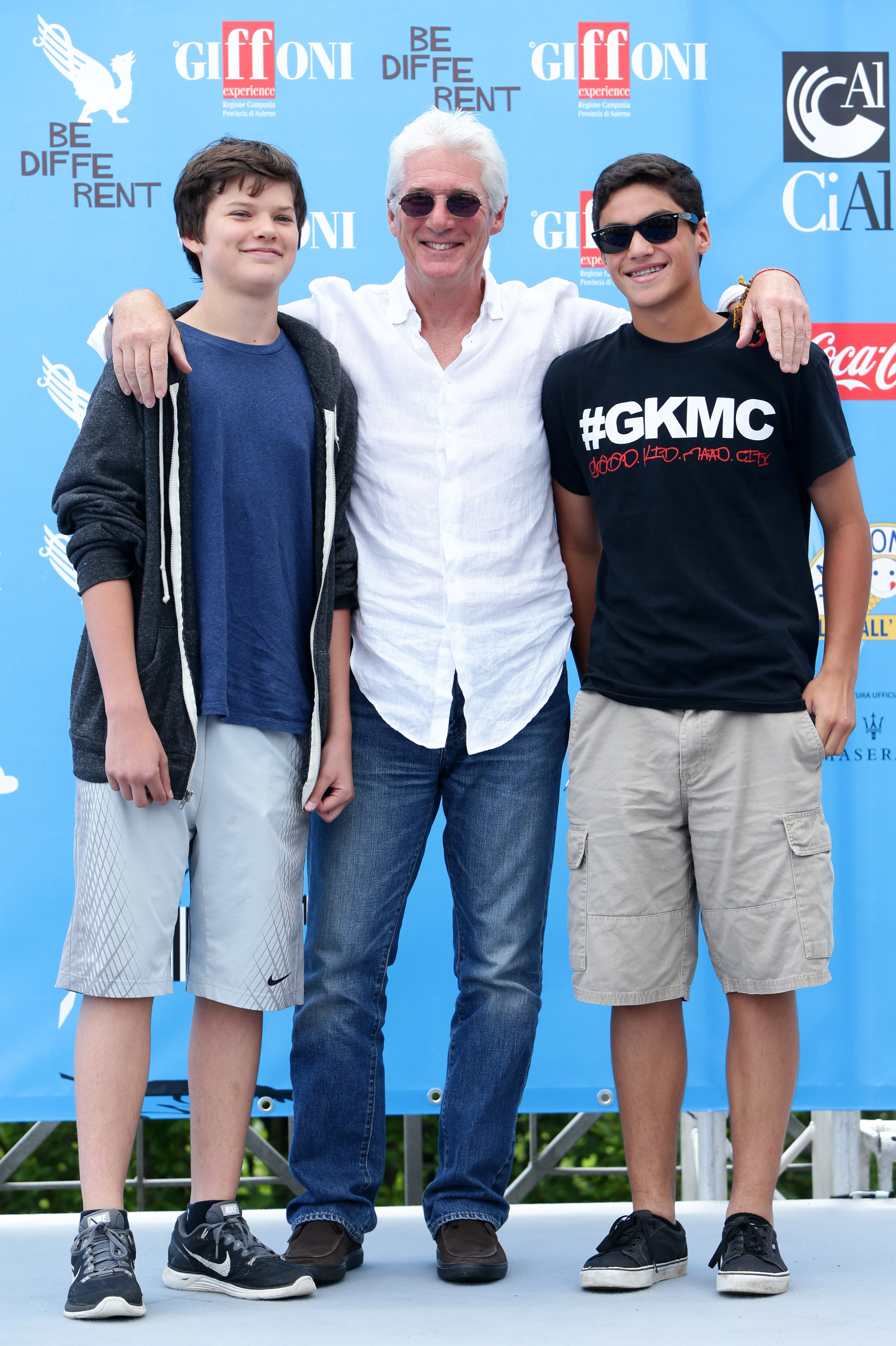 Richard Gere poses with his son, Homer James Jigme Gere, and a friend during a photocall at the Giffoni Film Festival in Giffoni Valle Piana, Italy.