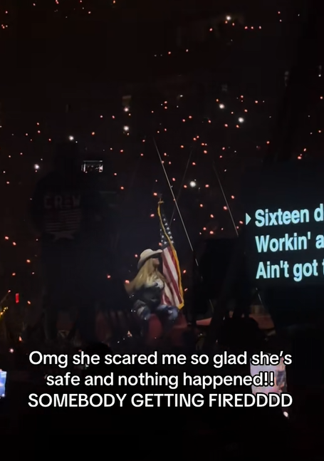 As the tilted prop is lowered toward the stage, Beyoncé clutches the flagpole and prepares to dismount amid a sea of phone cameras and glowing lights, posted on June 29, 2025 | Source: TikTok/stillunjadeddd