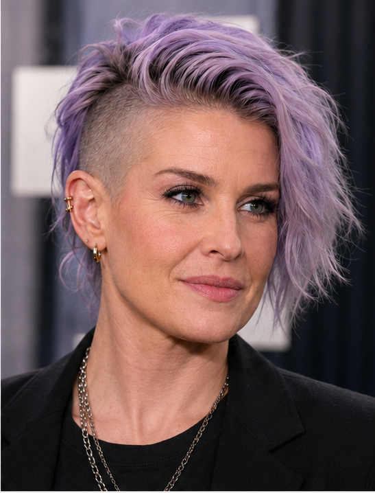 Viewed from an angle, the AI portrait highlights a naturally rounded facial structure while preserving Kelly Osbourne' s distinctive profile. | Source: ChatGPT