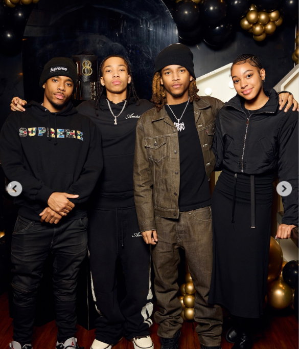 Monica's children, Ramone Hill Jr., Rodney Ramone Hill III, Romelo Hill, and Laiyah Brown celebrating Romelo's birthday, from a post dated January 13, 2026 | Source: Instagram/monicadenise