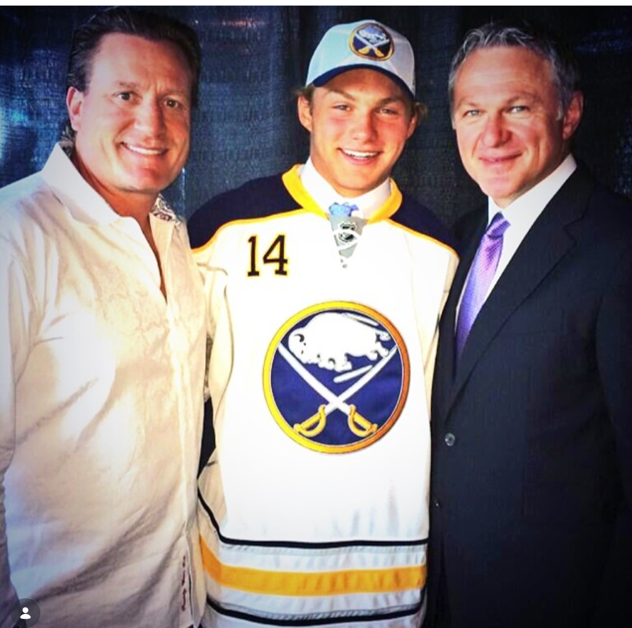 Brendan Lemieux poses with his father, Claude Lemieux (right), after being selected by the Buffalo Sabres in the 2014 NHL Draft. | Source: Instagram/brendan_lemieux