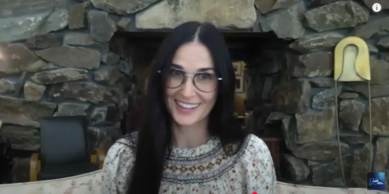 A screenshot of Demi Moore during an interview with Seth Meyers from a YouTube video dated July 15, 2020. | Source: YouTube/Late Night with Seth Meyers