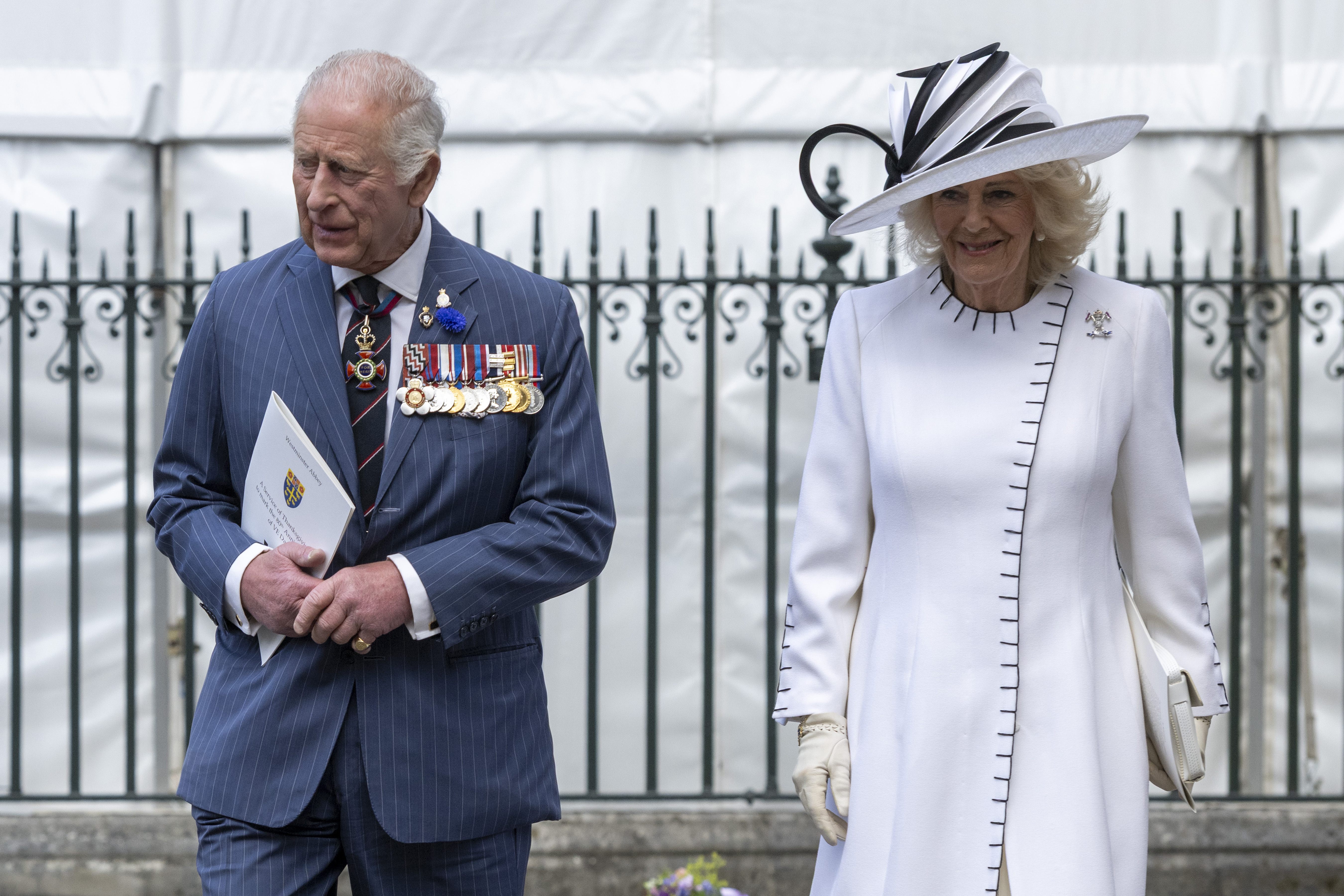 King Charles III and Queen Camilla attend a Service of Thanksgiving at Westminster Abbey for the 80th anniversary of VE Day in London, on May 8, 2025 | Source: Getty Images