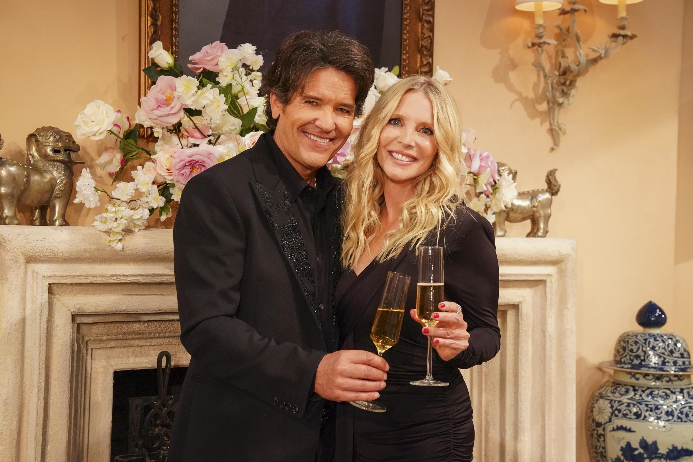 Michael Damian and Lauralee Bell on set for episode 9336 of "The Young and the Restless / Bold and Beautiful Crossover" on June 27, 2024.. Source: Getty Images