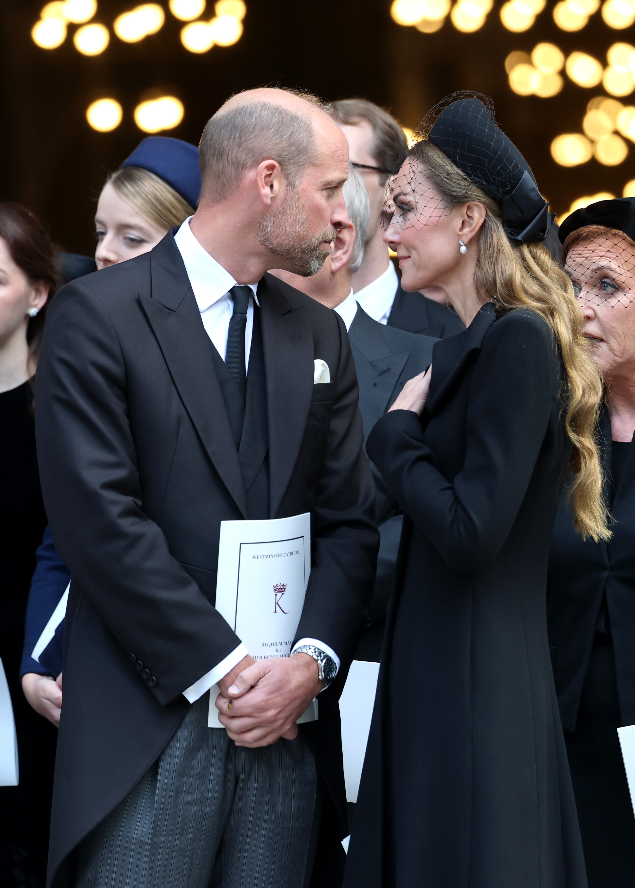 A wasp sits comfortably on Prince William's hand as he and Princess Catherine are seen at the Funeral of the Duchess of Kent at Westminster Cathedral in London on September 16, 2025 | Source: Getty Images