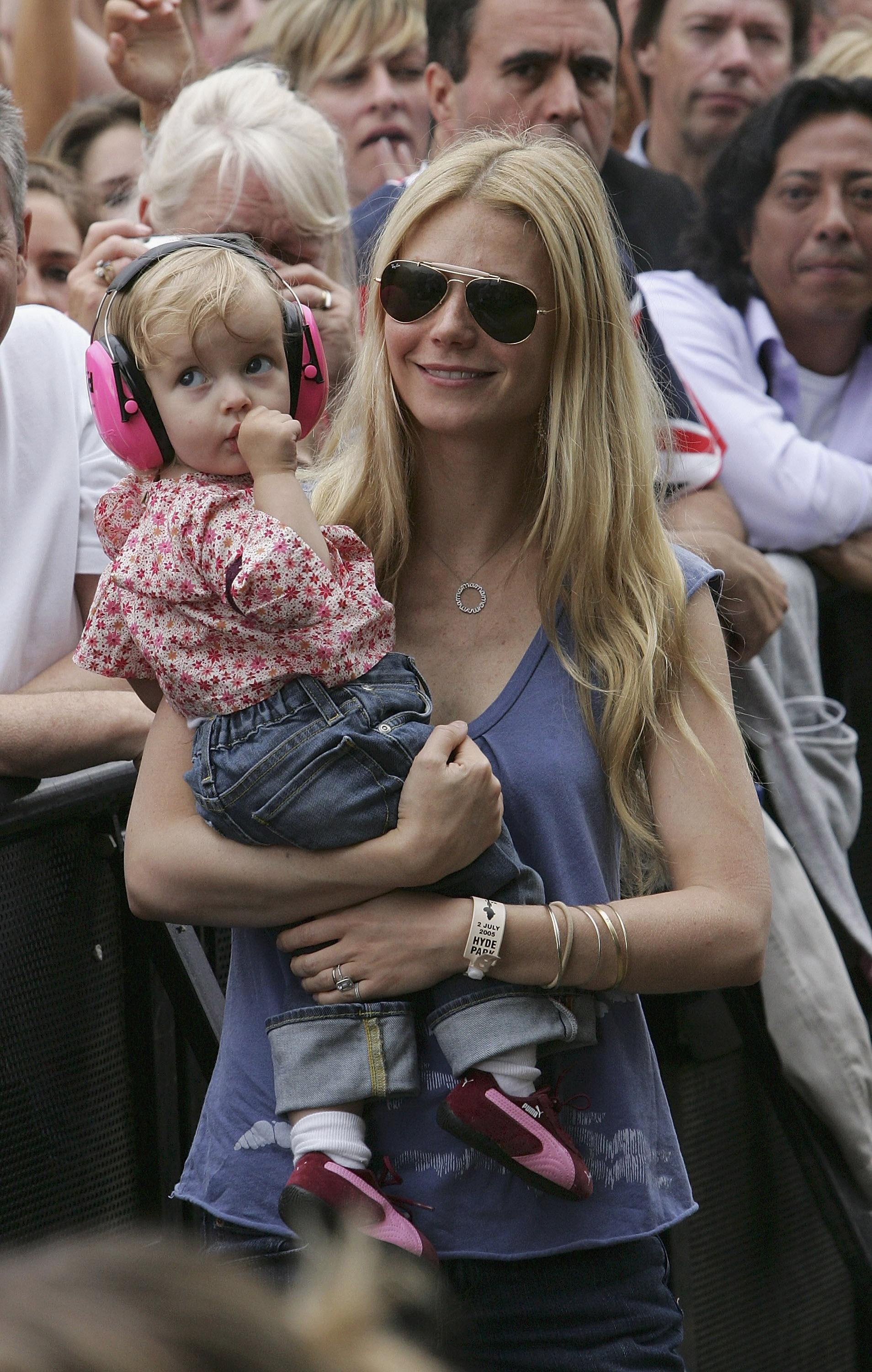 Gwyneth Paltrow and daughter Apple Martin watch Coldplay singer Chris Martin perform at "Live 8 London" in Hyde Park in London, England on July 2, 2005 | Source: Getty Images