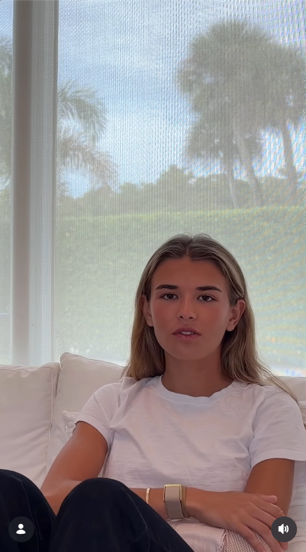 Kai Trump sits on a couch during the video she shared for Breast Cancer Awareness Month, highlighting the importance of education, support, and early detection. | Source: Instagram/kaitrump