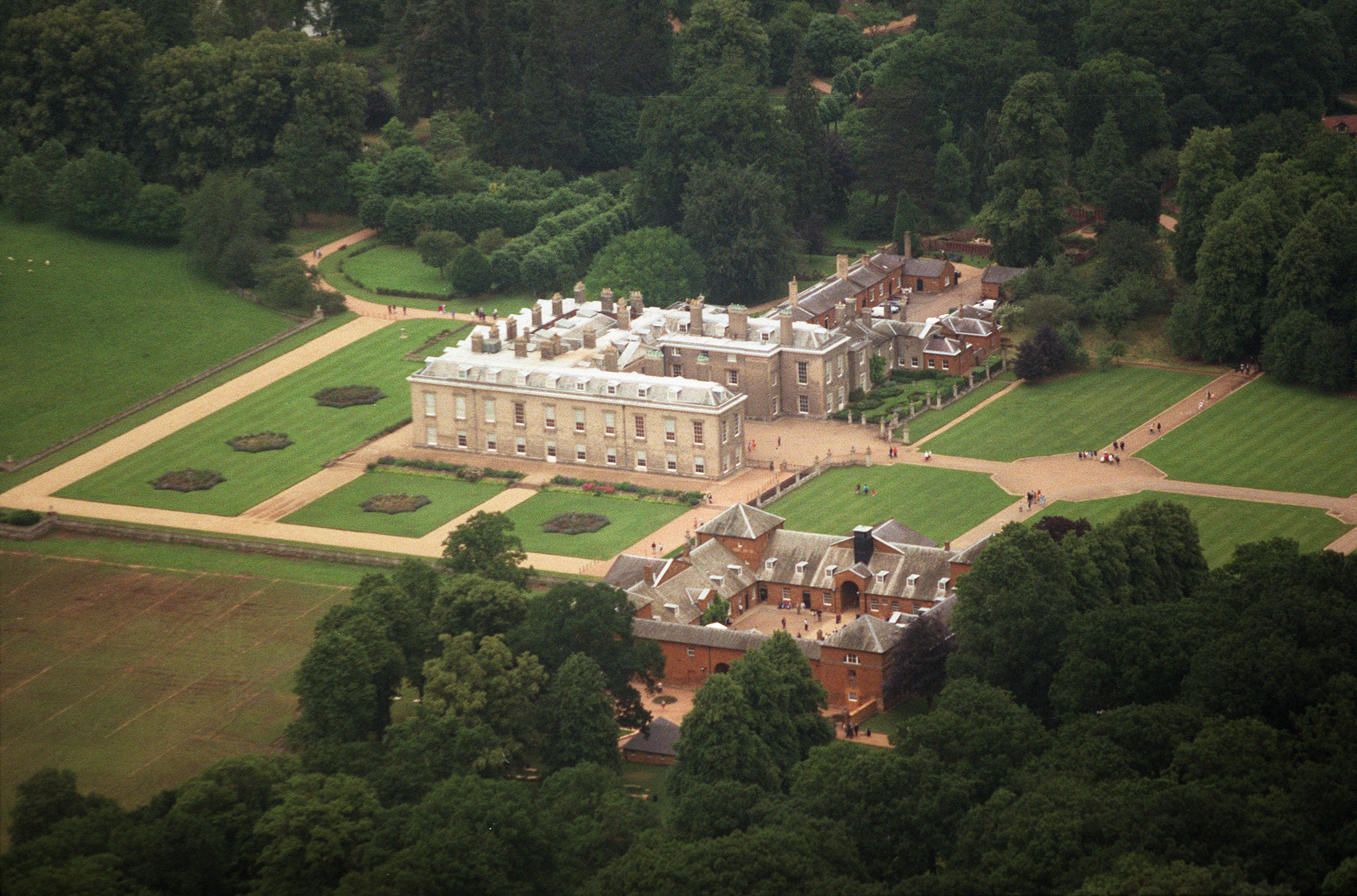 An aerial view shows Althorp, the Spencer family estate in Northamptonshire where Princess Diana is buried. The location had a personal connection for Harry, who had taken Archie and Lilibet to visit their grandmother's grave during a July 2026 trip to the U.K. | Source: Getty Images