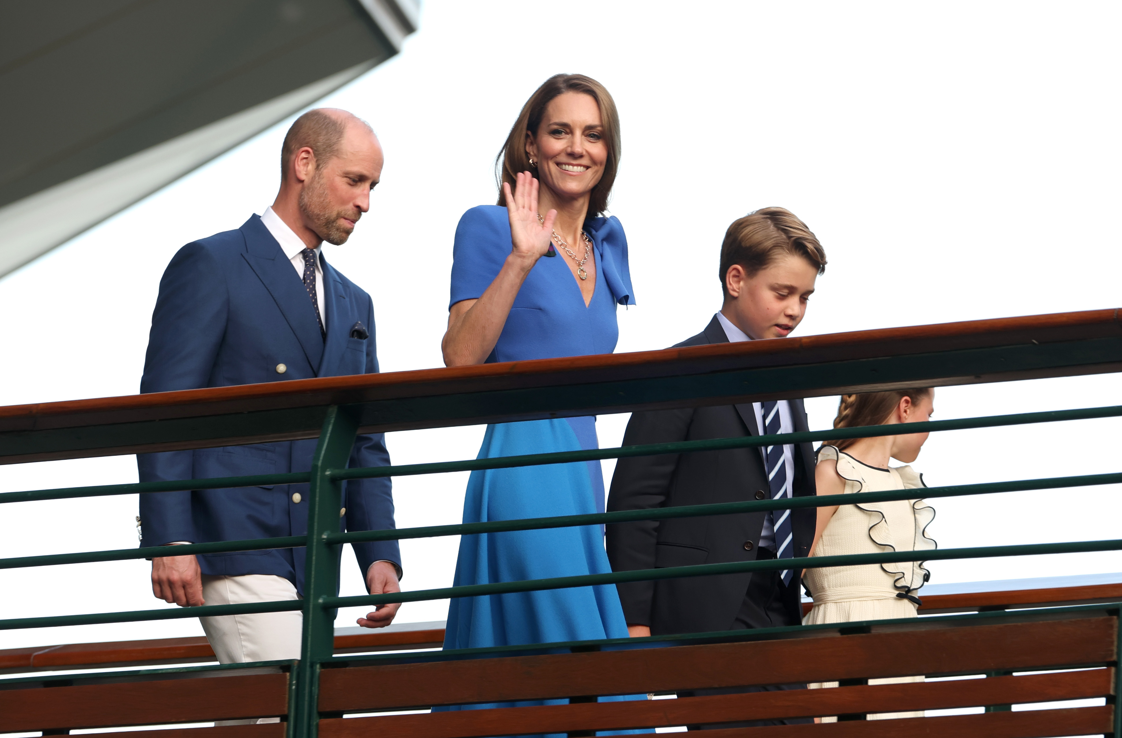 Prince William, Prince of Wales, Catherine, Princess of Wales, Prince George of Wales, and Princess Charlotte of Wales on day fourteen of The Championships Wimbledon at All England Lawn Tennis and Croquet Club on July 13, 2025, in London, England | Source: Getty Images