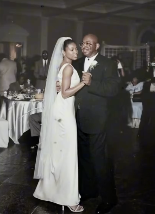 On her wedding day, Gabrielle Union in a sleek white bridal gown and veil, shares a dance with her now-deceased father, Sylvester Union. | Source: Instagram/gabunion