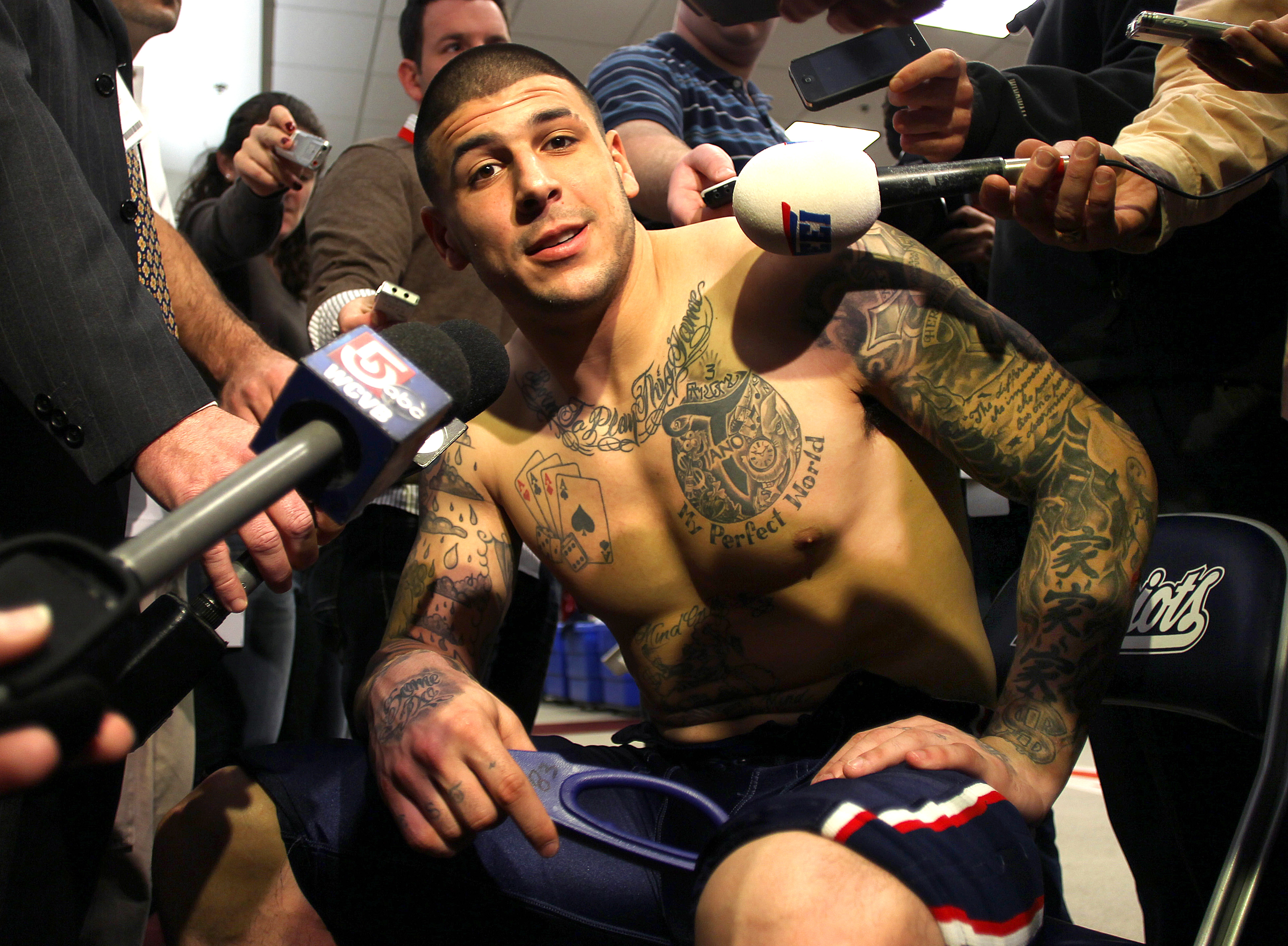 Aaron Hernandez faced a crowd of reporters after New England Patriots football practice on January 27, 2012, months before the birth of his daughter, Avielle Hernandez, that November. Surrounded by microphones as he spoke to the media, the tight end was months away from becoming a father. He later said Avielle's arrival made him think differently about his choices because he would have someone looking up to him.