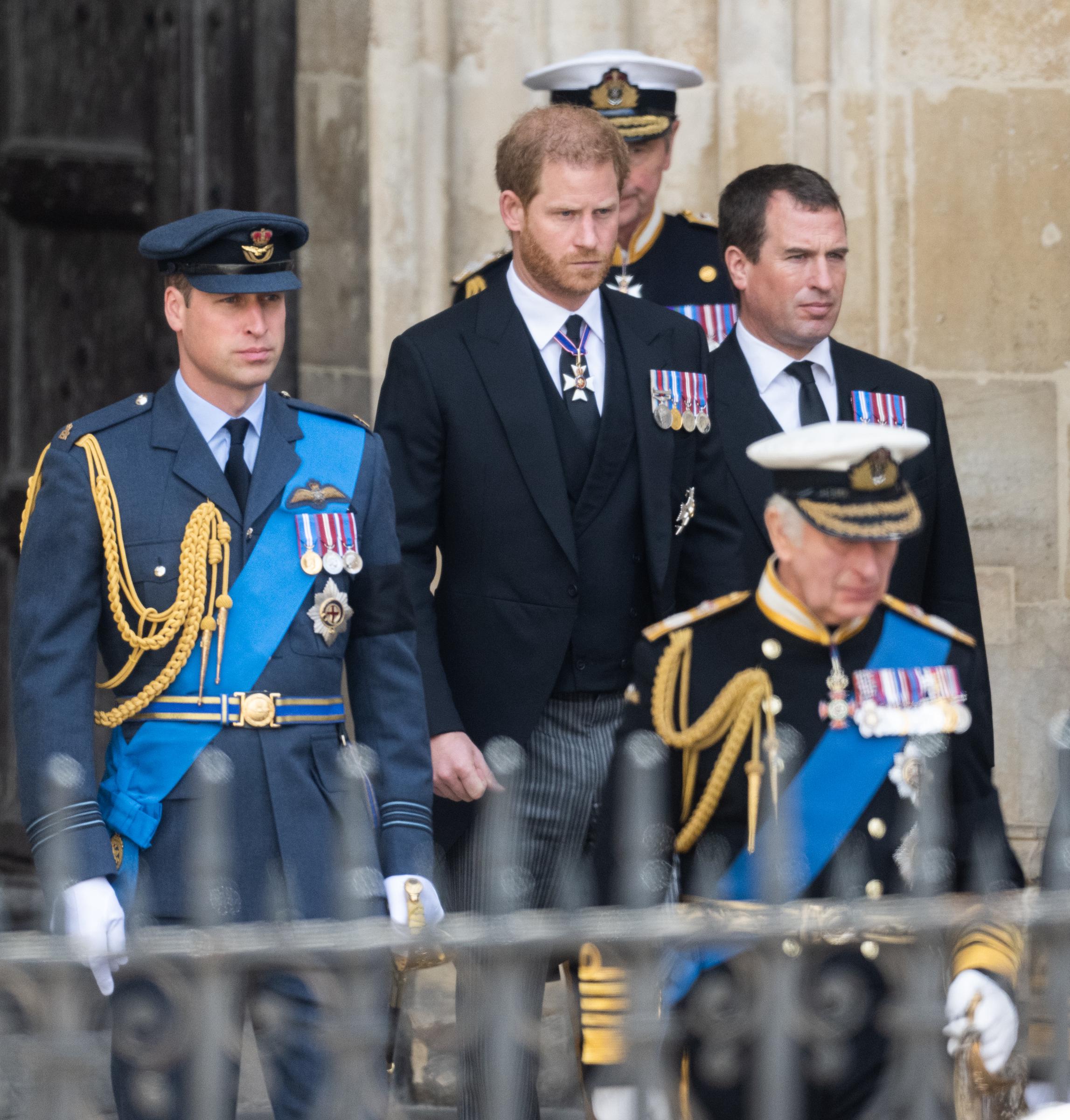 Prince Harry, and his brother, Prince William, Prince of Wales, at the State Funeral of Queen Elizabeth II at Westminster Abbey in London, England on September 19, 2022 | Source: Getty Images