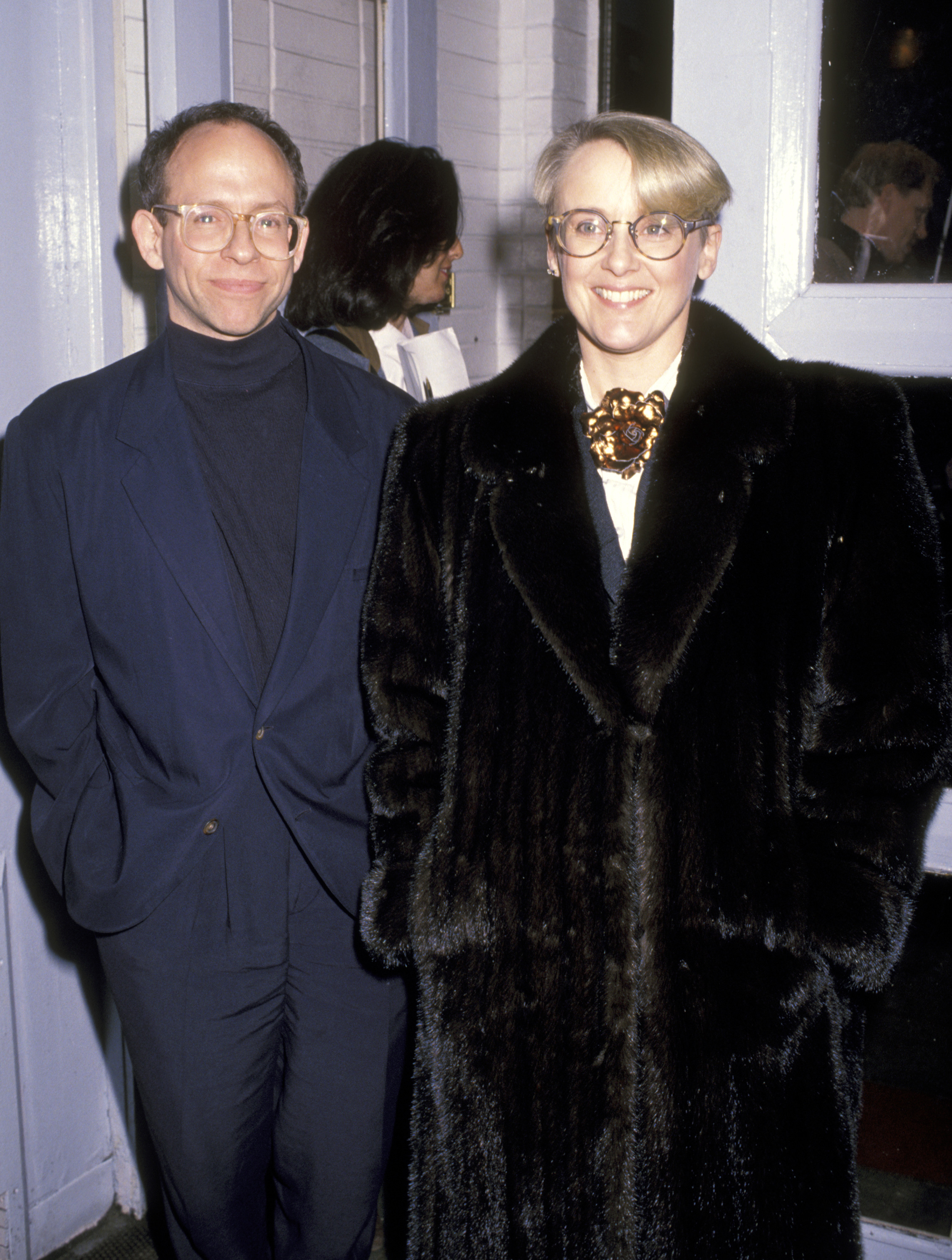 Bob Balaban and Mary Beth Hurt attend the "Parents" party in New York City in 1989. Hurt wears a dark fur coat and statement necklace, while Balaban stands beside her in a sleek suit.