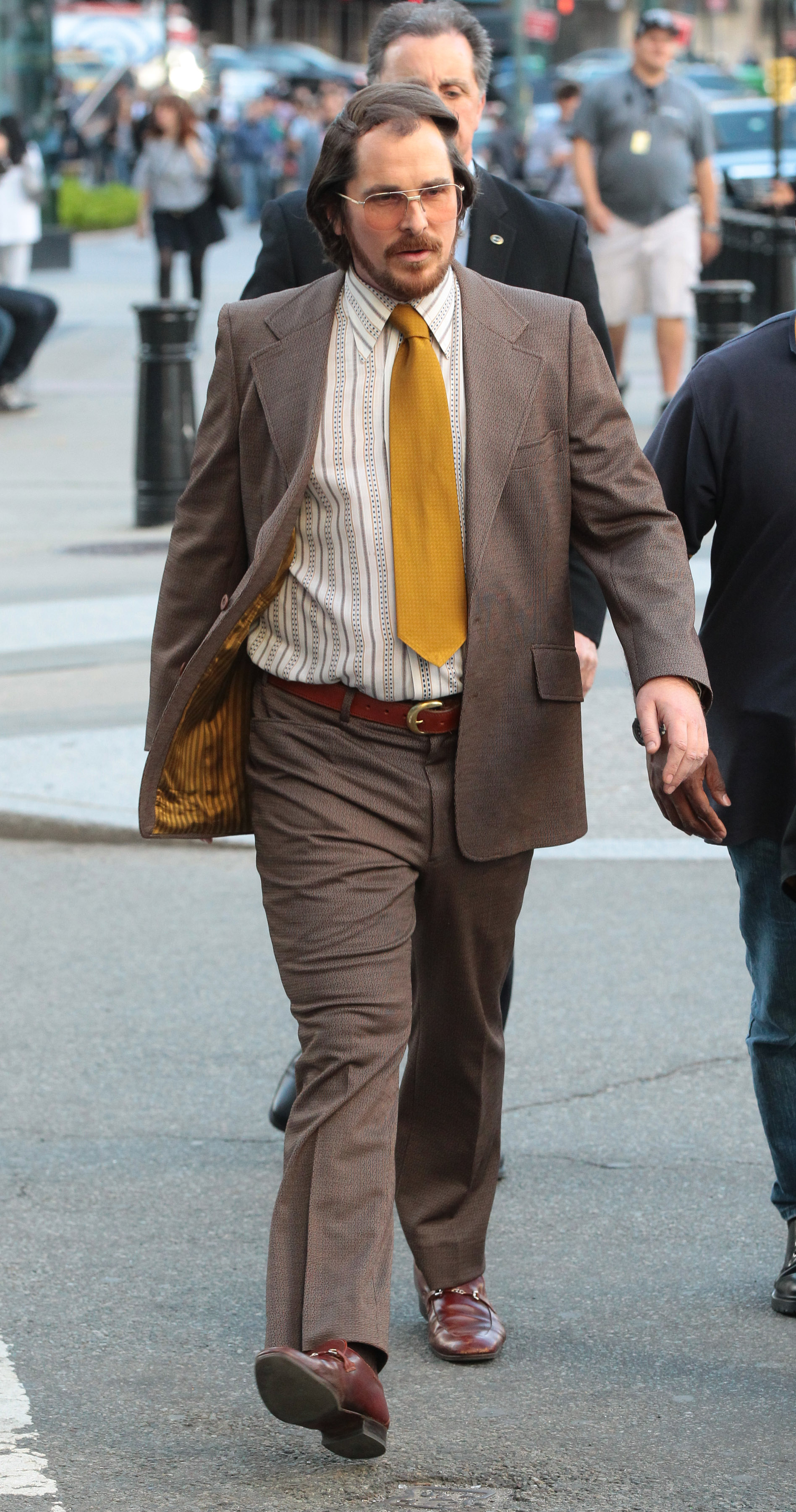Christian Bale is seen filming "American Hustle" in Boston, Massachusetts, on May 17, 2013. | Source: Getty Images