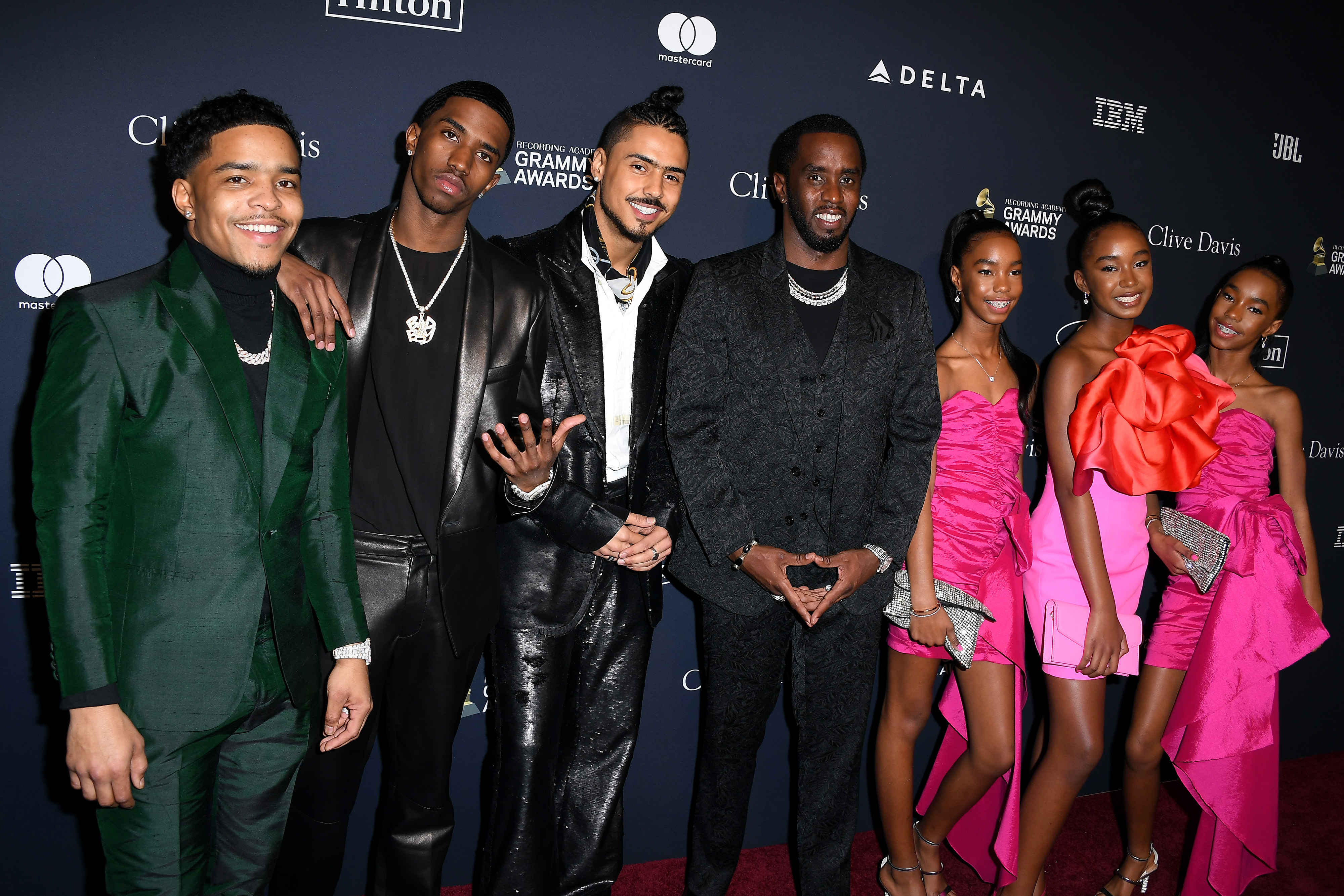 Justin Dior Combs, Christian Combs, Quincy Brown, Sean "Diddy" Combs, D’Lila Star Combs, Chance Combs, and Jessie James Combs attend the Pre-Grammy Gala honoring their father in Beverly Hills on January 25, 2020 | Source: Getty Images