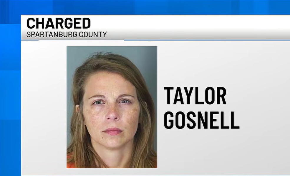 Taylor Gosnell’s booking photo is shown after deputies responded to a Spartanburg County home for a welfare check and found her two young children seriously injured. | Source: YouTube/FOX Carolina News