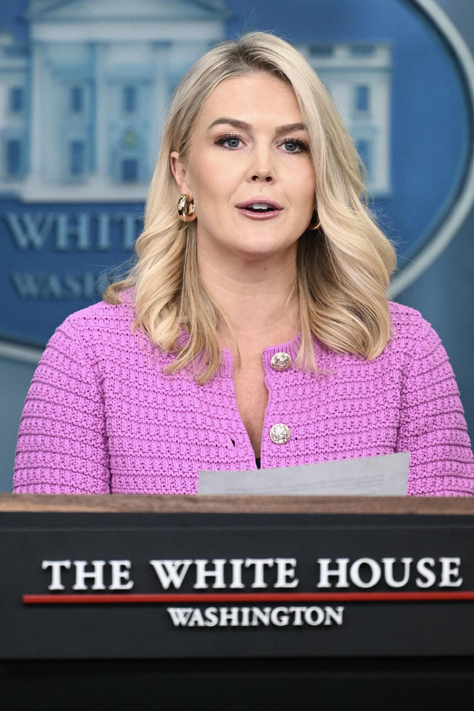 White House Press Secretary Karoline Leavitt addressing reporters during a press briefing in Washington, D.C., on April 29, 2025. | Source: Getty Images