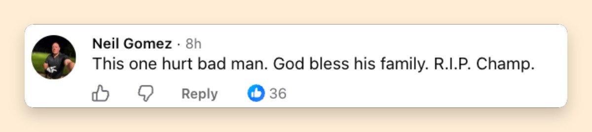 A Facebook commenter was among those mourning Prichard Colón, offering condolences to his family and remembering him as a champion. The message reflected the grief expressed by supporters following news of his death. | Source: Facebook/WBCBOXING