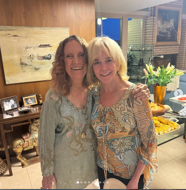 Embracing a close friend in a warm snapshot shared on September 7, 2026, 71-year-old Linda Purl looked relaxed and cheerful in a bohemian-style paisley tunic featuring soft shades of ochre, teal, and cream. Her signature bright blonde bob and gentle fringe framed a radiant, crinkled smile that beautifully highlighted her timeless, natural grace in her 70s. | Source: Instagram/lindapurl