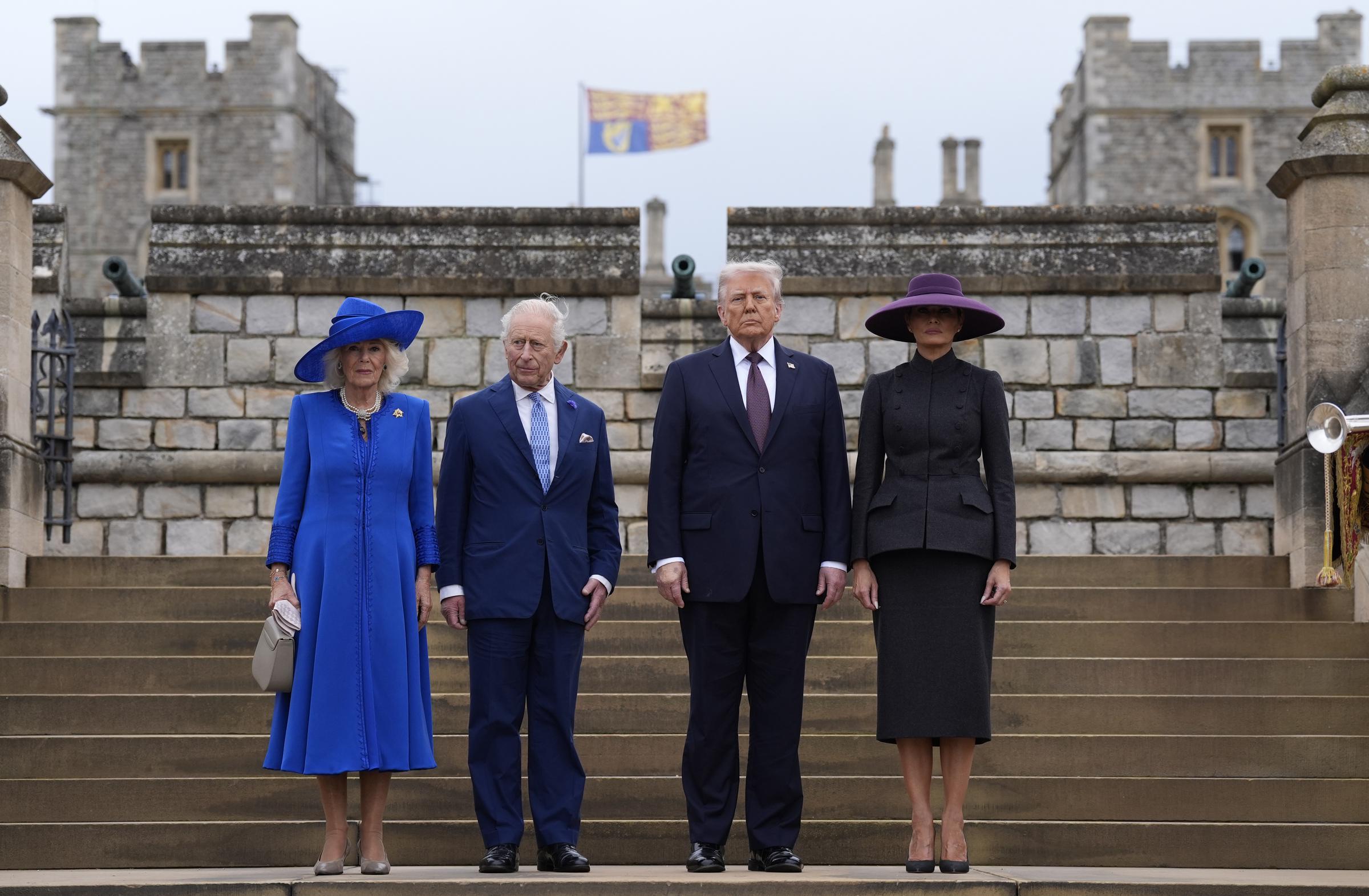 Queen Camilla, King Charles III, President Donald Trump, and First Lady Melania Trump at the Beating Retreat military ceremony at Windsor Castle during the state visit by the President of the United States of America on September 17, 2025, in England. | Source: Getty Images