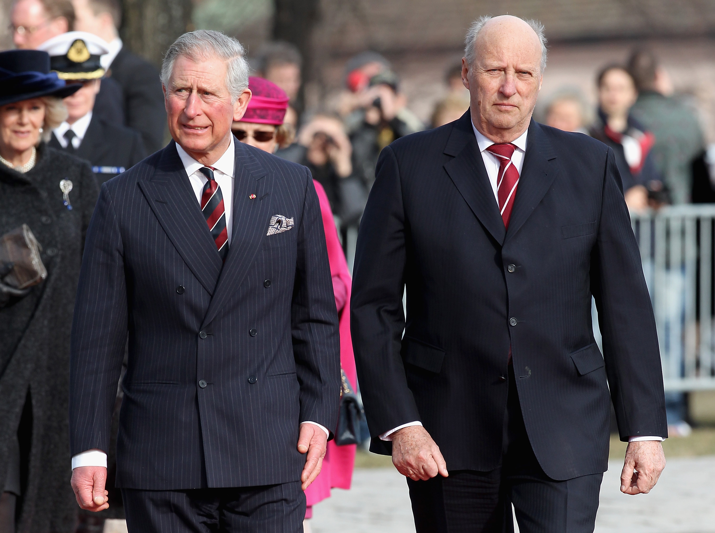 Then-Prince Charles and  King Harald of Norway arrive for a wreath laying ceremony at the National Monument at Akershus Fortress on March 20, 2012 in Oslo, Norway | Source: Getty Images