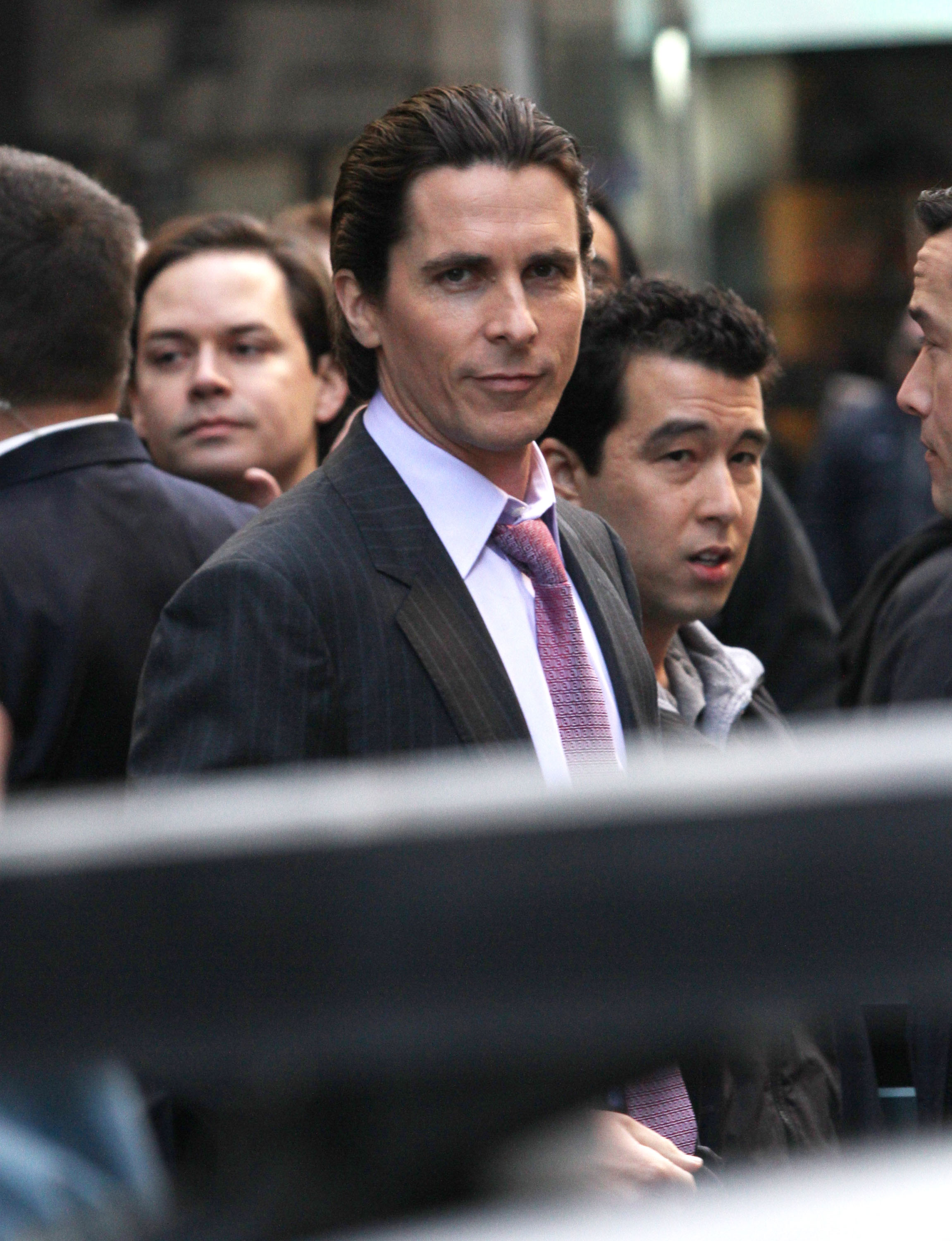 Christian Bale is seen on the set of "The Dark Knight Rises" in midtown Manhattan in New York on October 28, 2011. | Source: Getty Images