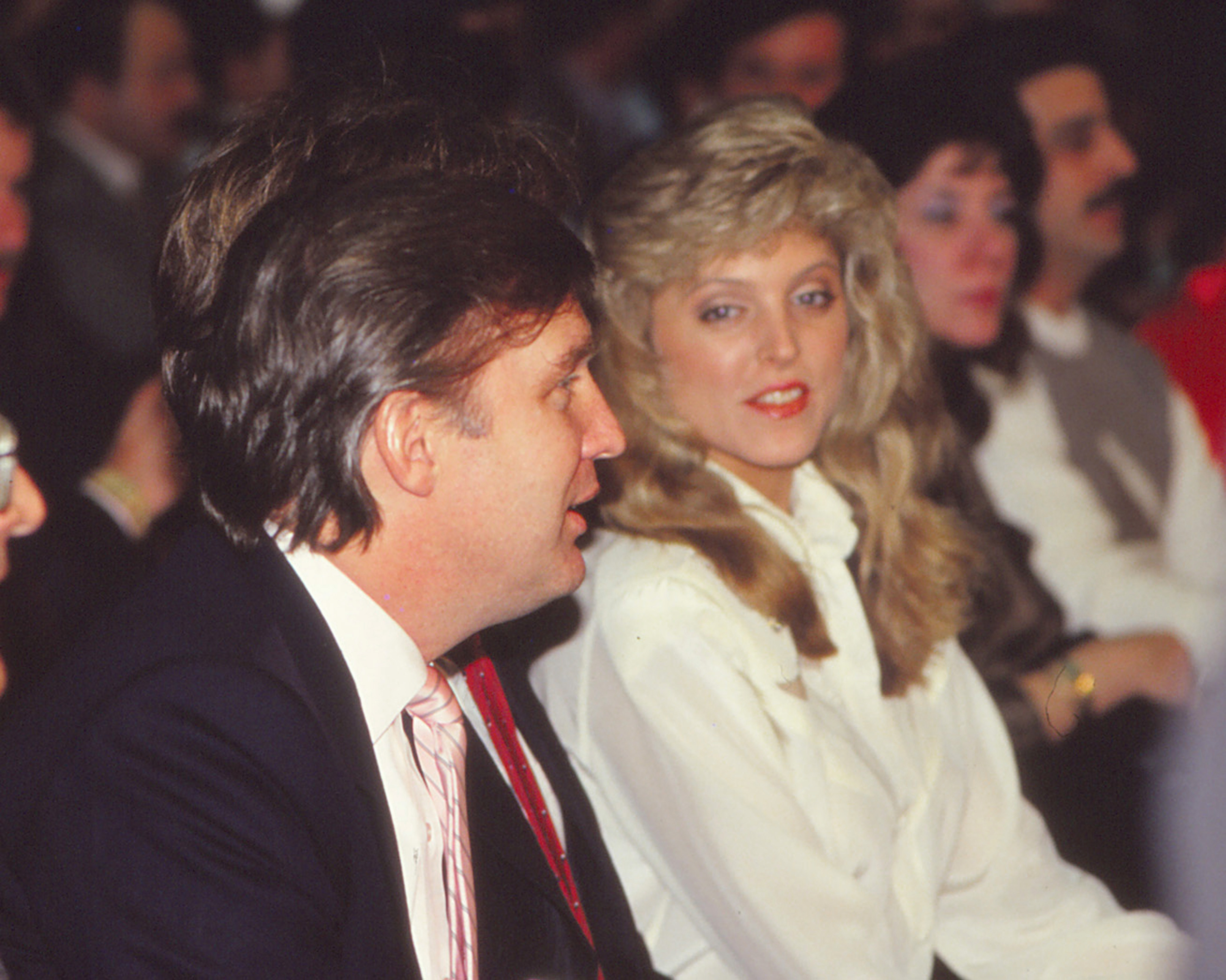Ivana Trump eventually discovered Donald Trump and Marla Maples were together. In this photo, they sat ringside at Tyson vs Spinks at Convention Hall on June 27, 1988, in Atlantic City, New Jersey. | Source: Getty Images