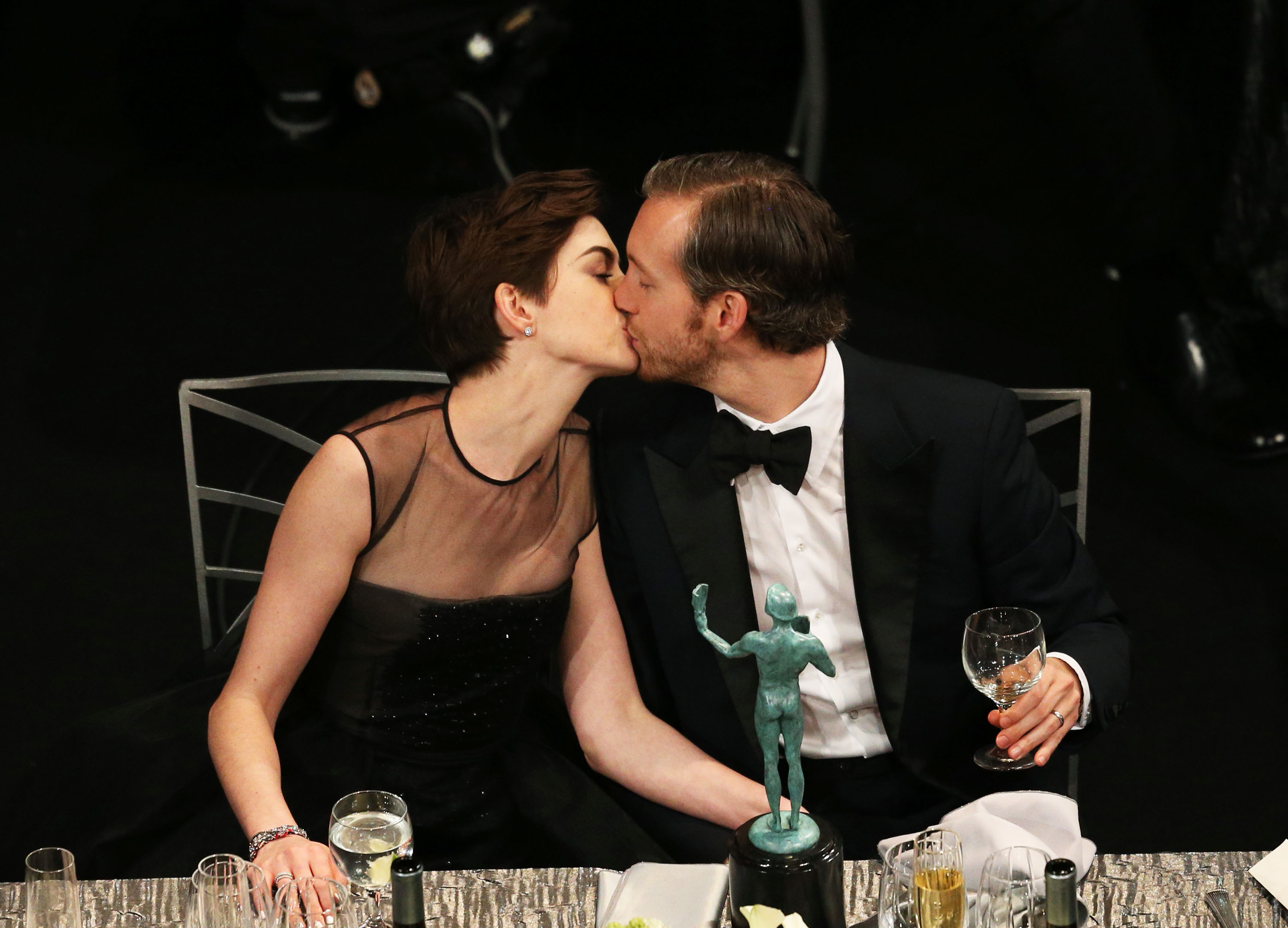 Anne Hathaway and Adam Shulman at the Screen Actors Guild Awards, January 2013