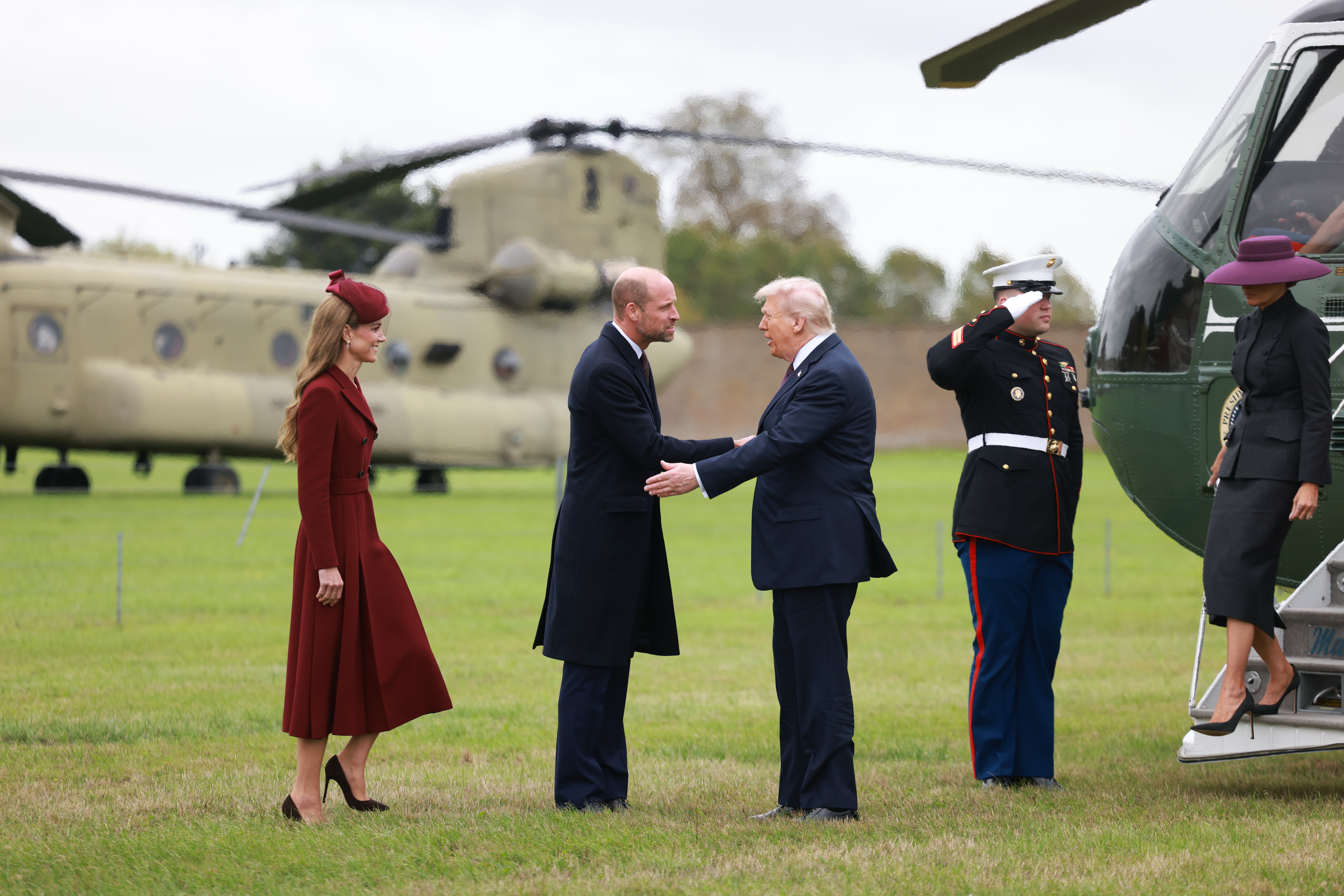 Catherine, Princess of Wales, and William, Prince of Wales, greeting Donald Trump upon his arrival at the grounds of Windsor Castle on September 17, 2025, in England. | Source: Getty Images