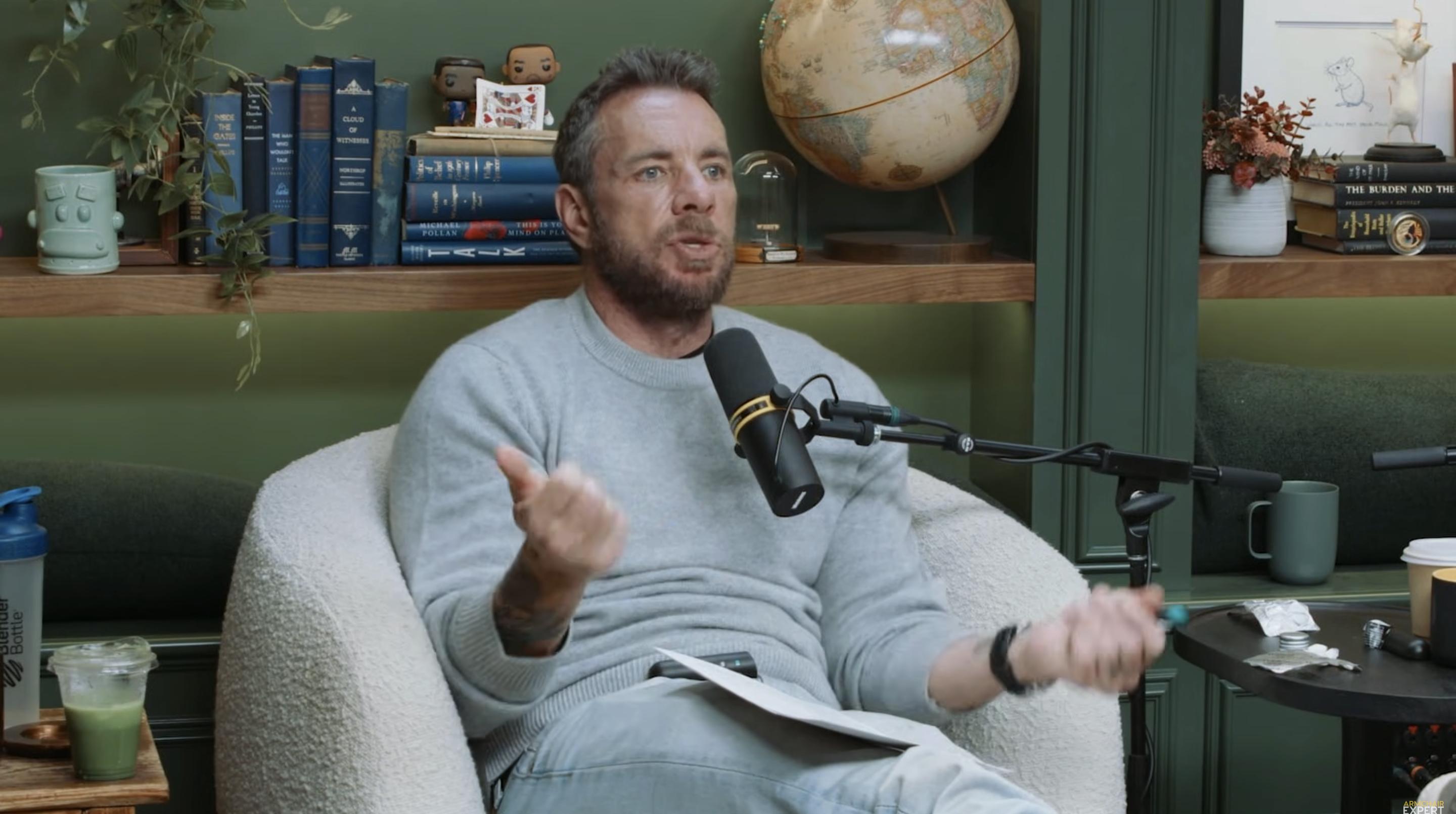 Dax Shepard gets animated while diving into a candid conversation on his hit podcast, "Armchair Expert." His hands speak almost as much as he does in this expressive moment. | Source: YouTube/armchairexpertpod