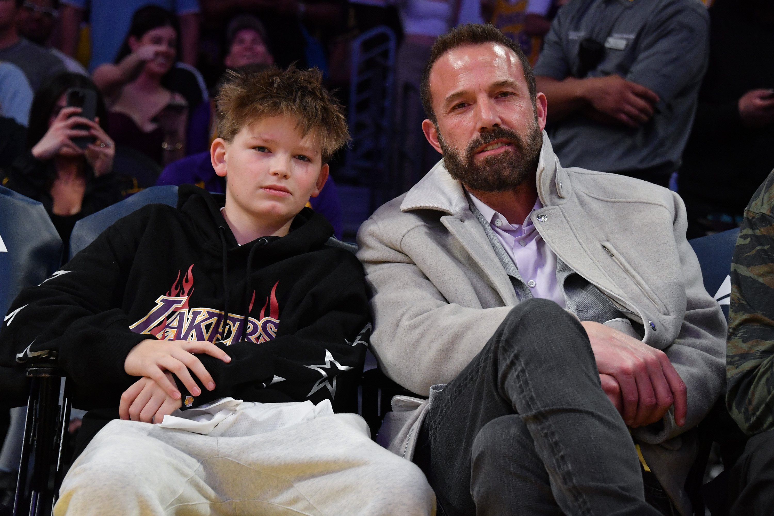 Ben Affleck and Samuel Garner Affleck at a basketball game between the Los Angeles Lakers and the Minnesota Timberwolves at Crypto.com Arena on February 27, 2025, in Los Angeles, California. | Source: Getty Images