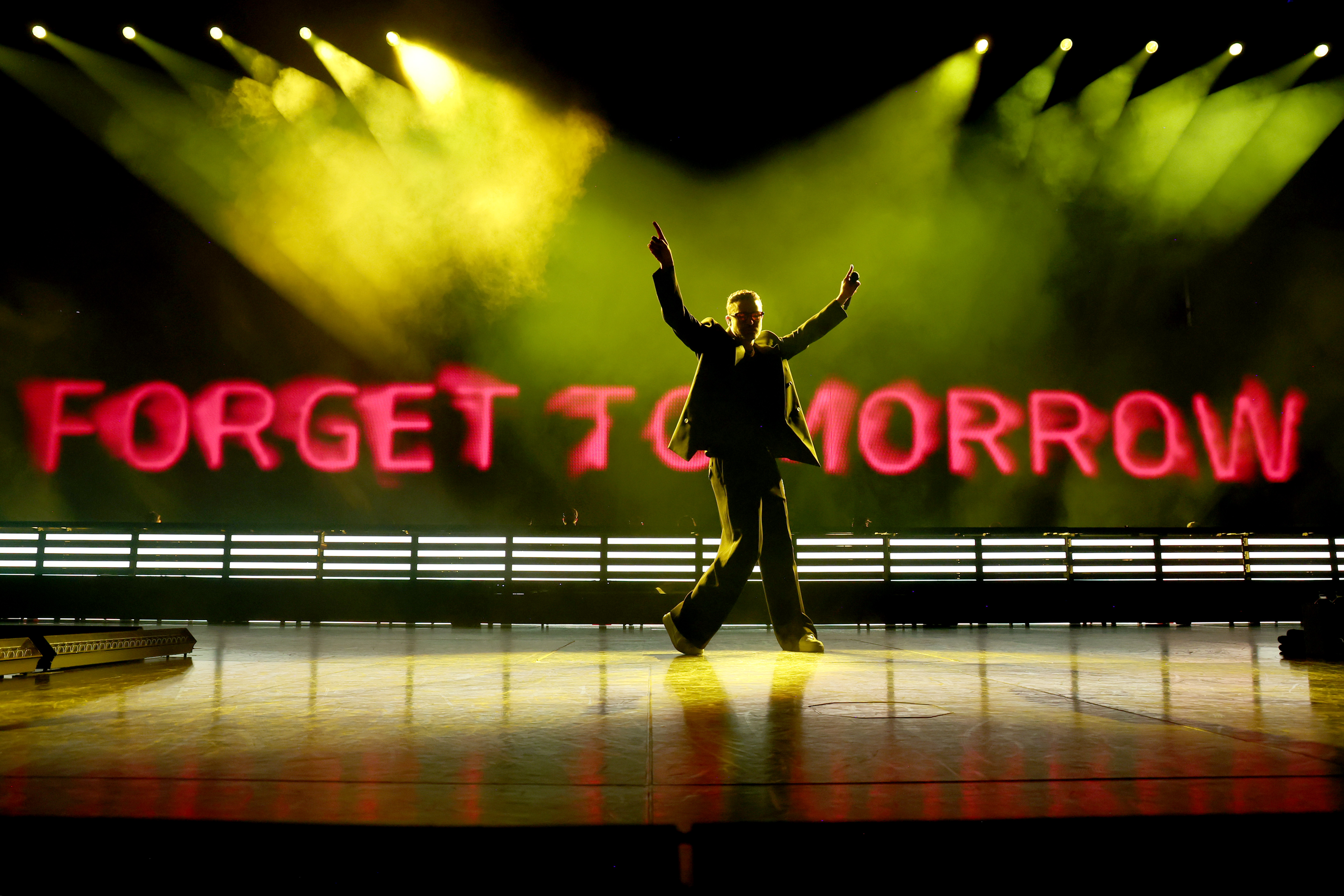 Justin Timberlake performs on stage during his "Forget Tomorrow" World Tour at Barclays Center, New York City on October 07, 2024 | Source: Getty Images