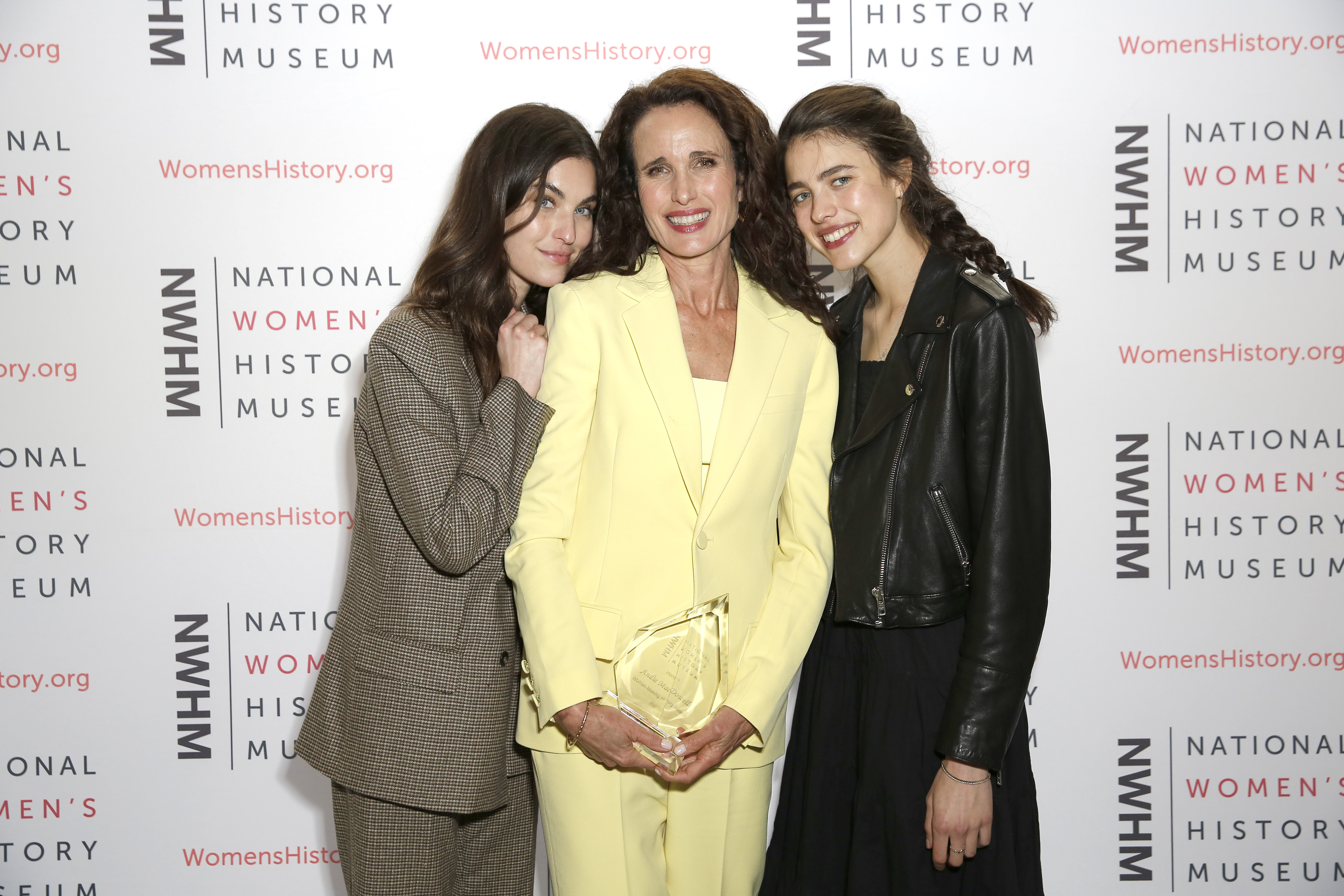 Rainey Qualley, Andie MacDowell, and Margaret Qualley pose together at the National Women's History Museum, years before MacDowell publicly praised her daughter's marriage to Jack Antonoff. | Source: Getty Images