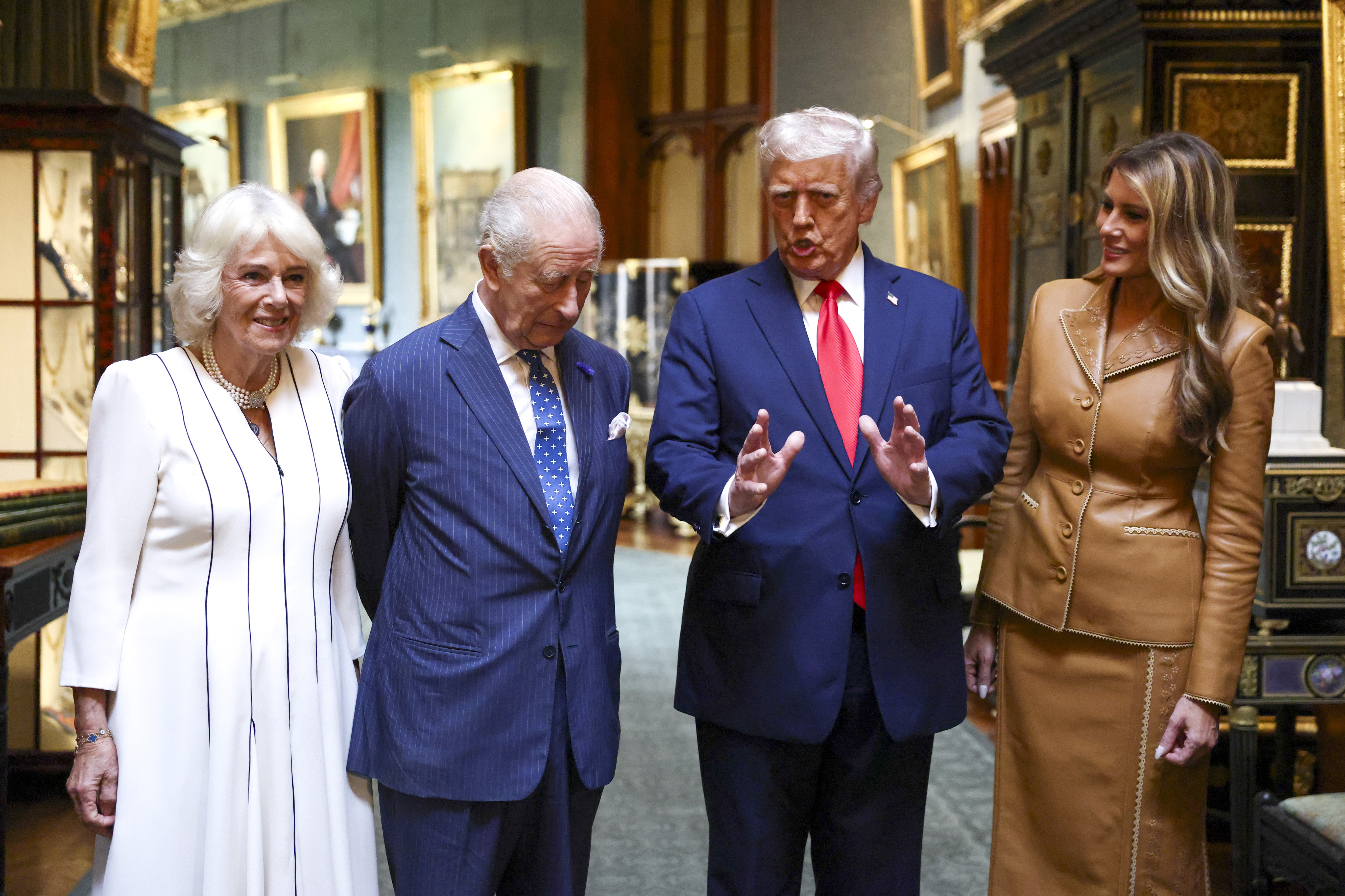 President Donald Trump and First Lady Melania Trump with King Charles III and Queen Camilla at Windsor Castle during a state visit on September 18, 2025, in England. | Source: Getty Images