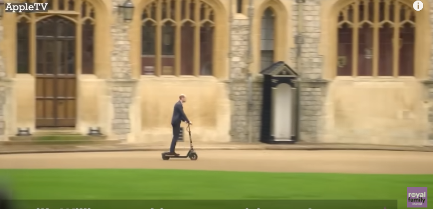 Prince William on a scooter outside Windsor Palace from a video posted on October 2, 2025 | Source: YouTube/@royalchannel