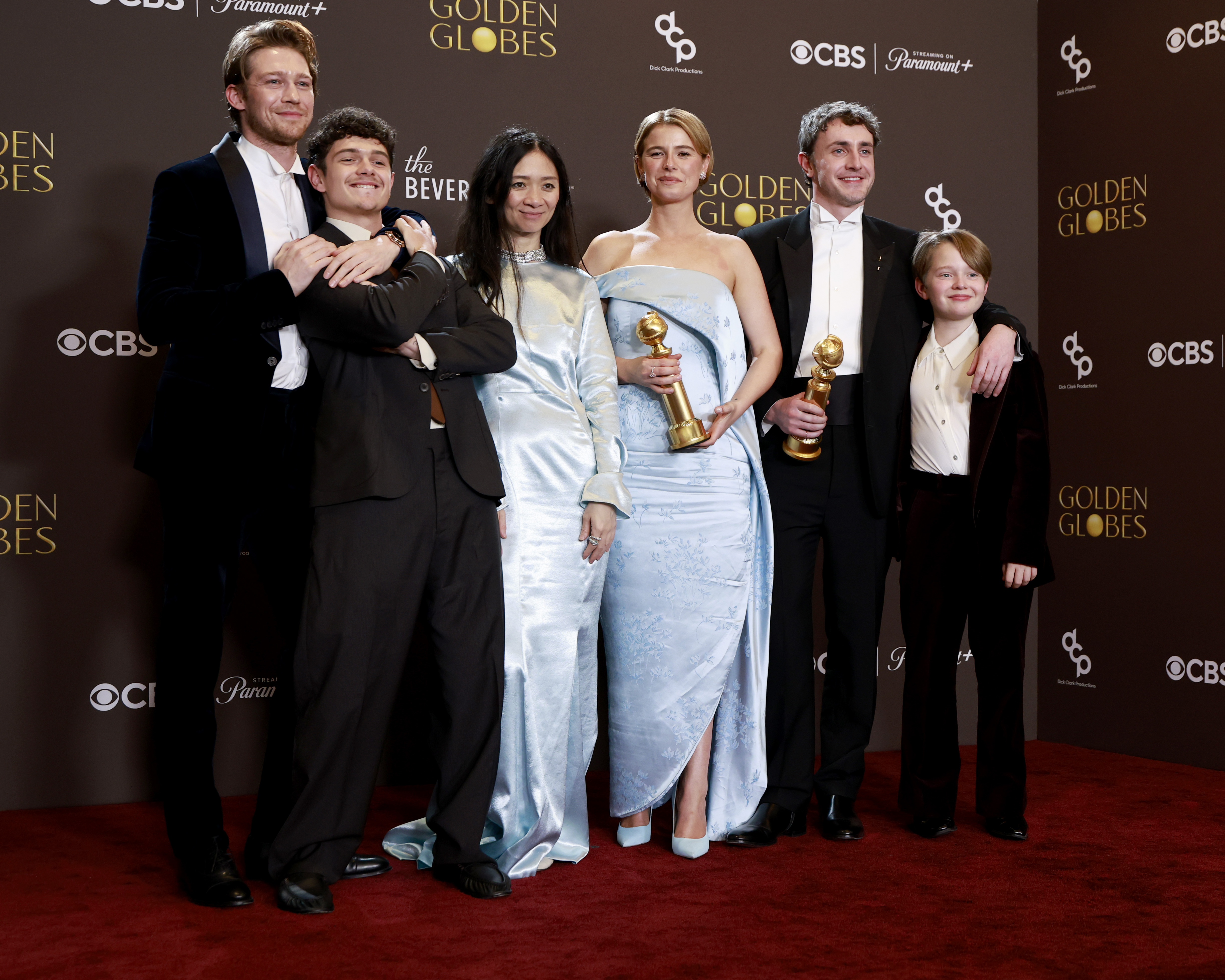 The winners winners of the Best Motion Picture - Drama award for "Hamnet," pose in the press room during the 83rd annual Golden Globe Awards at The Beverly Hilton on January 11, 2026 in California. | Source: Getty Images
