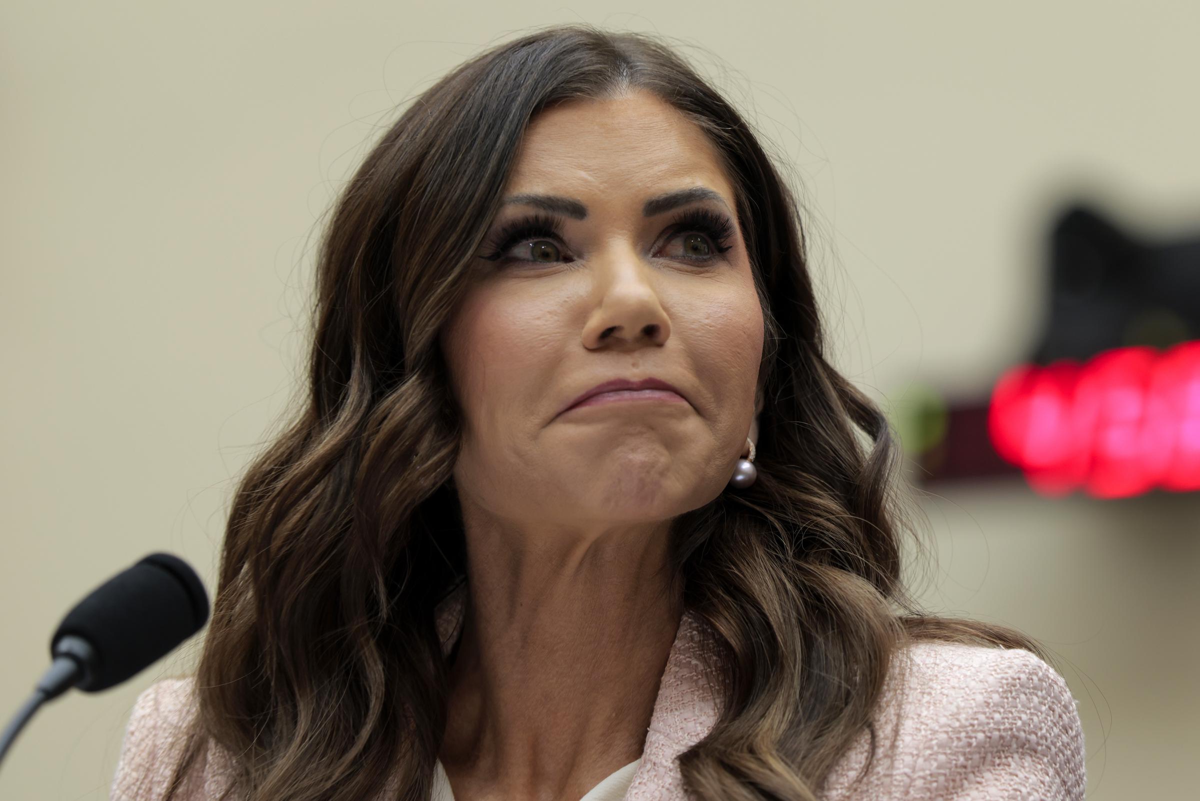 Kristi Noem purses her lips during the House Judiciary Committee hearing in the Rayburn House Office Building. | Source: Getty Images