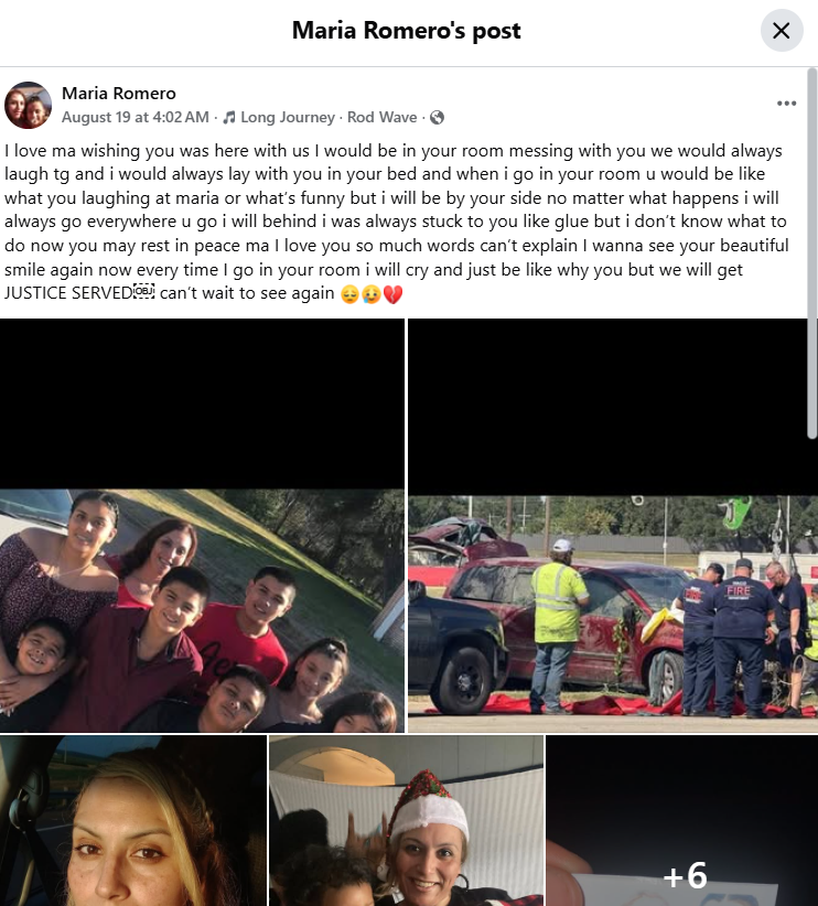 A tribute post featuring images of Consuelo Bernabe, her children, and the tragic scene | Source: Facebook/MariaRomero