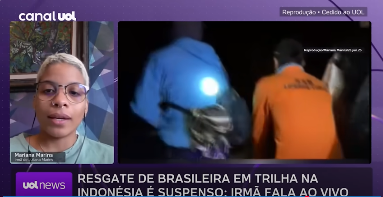 Juliana Marins's relative, Marianna Marins in an interview with UOL News as she narrates how difficult the search and rescue mission was difficult on their family, from a video dated June 23, 2025 | Source: YouTube/UOLNews