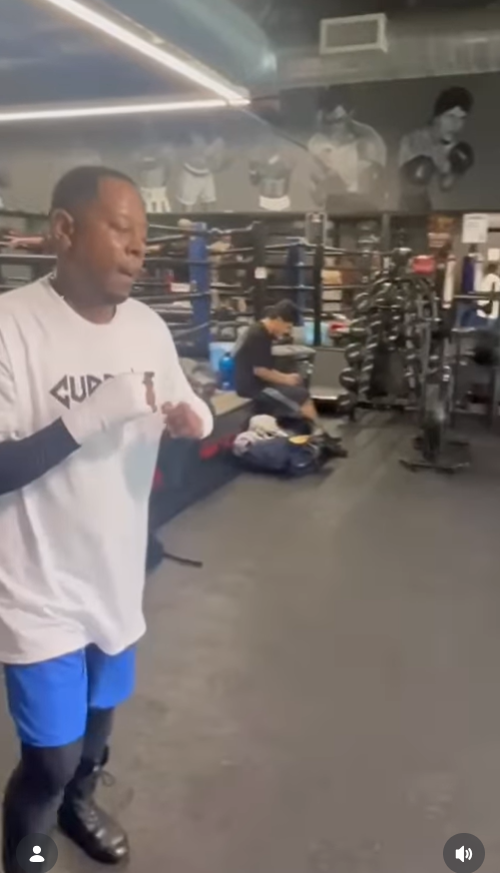 In the first frame, Martin Lawrence stands inside a boxing gym, hands raised in a guard position as he prepares to train, surrounded by equipment and a ring in the background. | Source: Instagram/martinlawrence