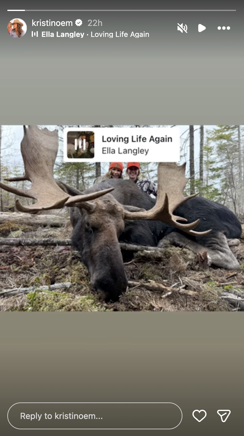 Shortly before the divorce news surfaced, Kristi posted a hunting image to her Instagram Story accompanied by Ella Langley's song "Loving Life Again." | Source: Instagram/kristinoem