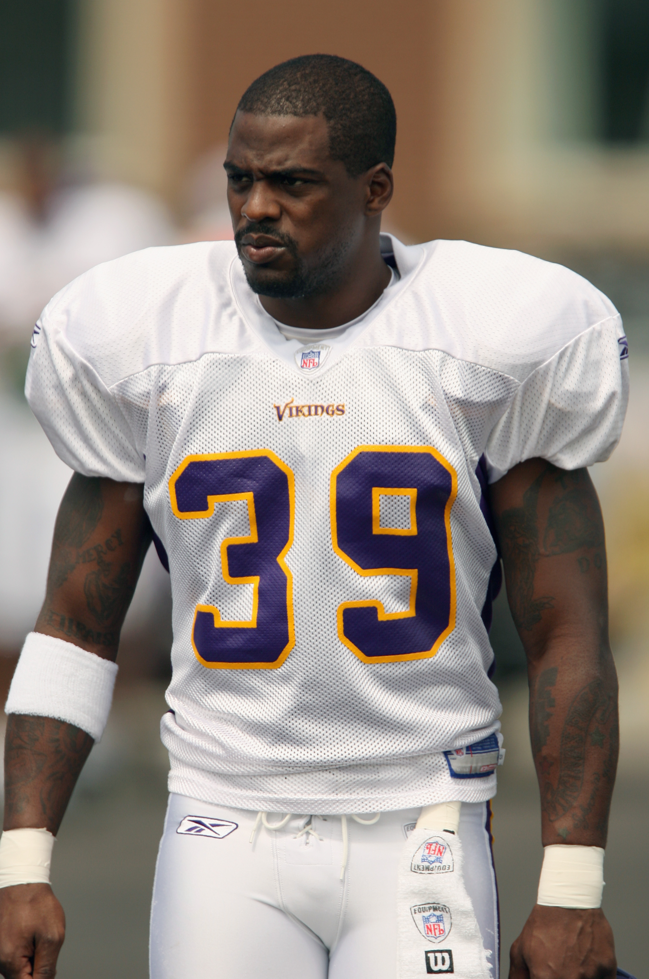 Ronyell Whitaker #39 of the Minnesota Vikings walks on the field in afternoon practice during 2006 Training Camp | Source: Getty Images