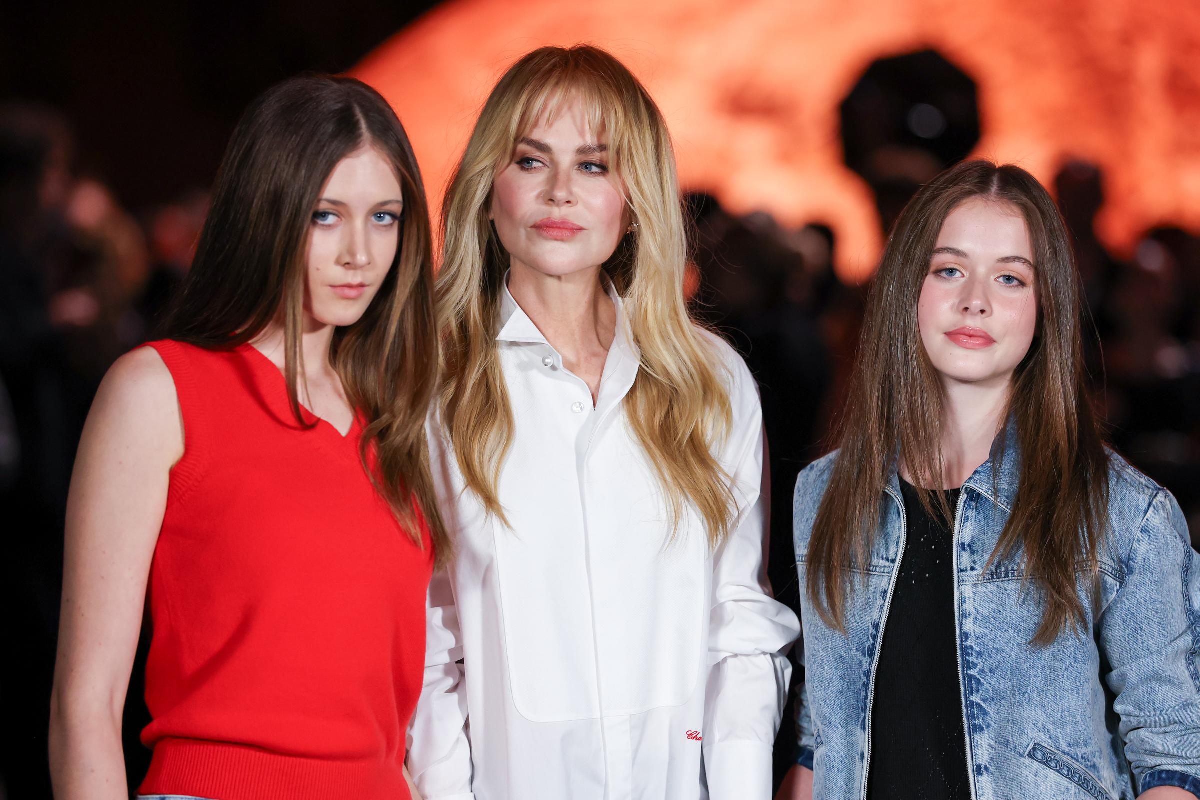 Nicole Kidman attends Chanel’s Spring/Summer 2026 show in Paris with her daughters, Sunday Rose and Faith Margaret, in October 2025. Reflecting on her family during a difficult period, Kidman described her children as “an extraordinary purpose” and said her message to them is simple. | Source: Getty Images