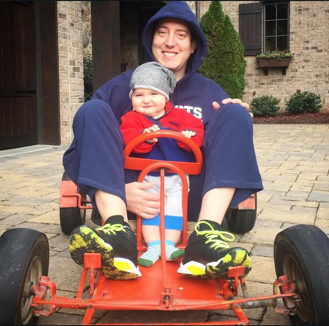 A nostalgic photo showing Kyle Busch with his son, Brexton Busch, when Brexton was a baby. | Source: Instagram/rowdybusch