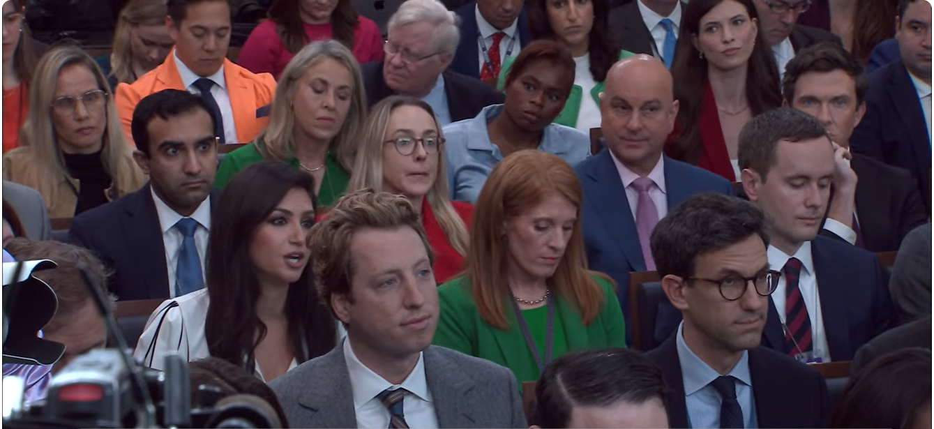 White House reporters listen during Katie Zacharia's first briefing, where only three journalists were called on before she brought the session to a close. | Source: YouTube/The White House