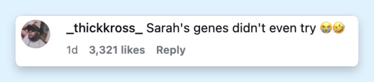 A viewer jokingly suggested that Rocky had inherited so much of his father's appearance that Sarah's features were barely noticeable. | Source: Instagram/@sarahmgellar