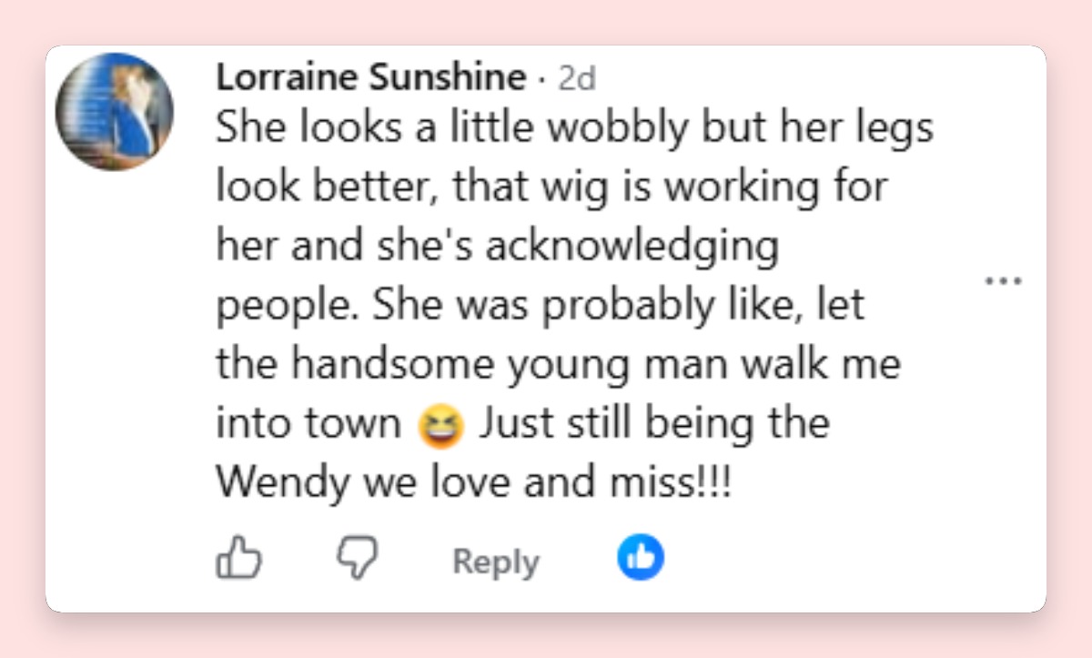 The footage drew a more nuanced response from viewers, with some finding reasons for optimism while still noticing details that made them pause. The reaction reflected the mixed feelings surrounding Williams’ return to the public eye, with affection and concern appearing side by side. | Source: Facebook Video/TMZ