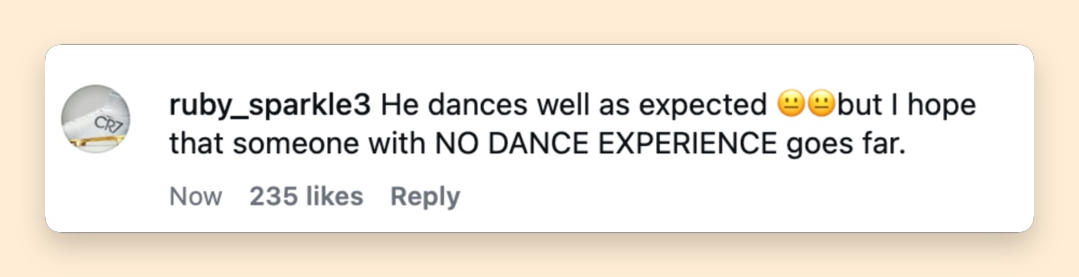 For another group of fans, the issue was not whether Harry could dance — they already expected him to. What they really wanted was to see someone starting from zero make the bigger journey. | Source: Instagram