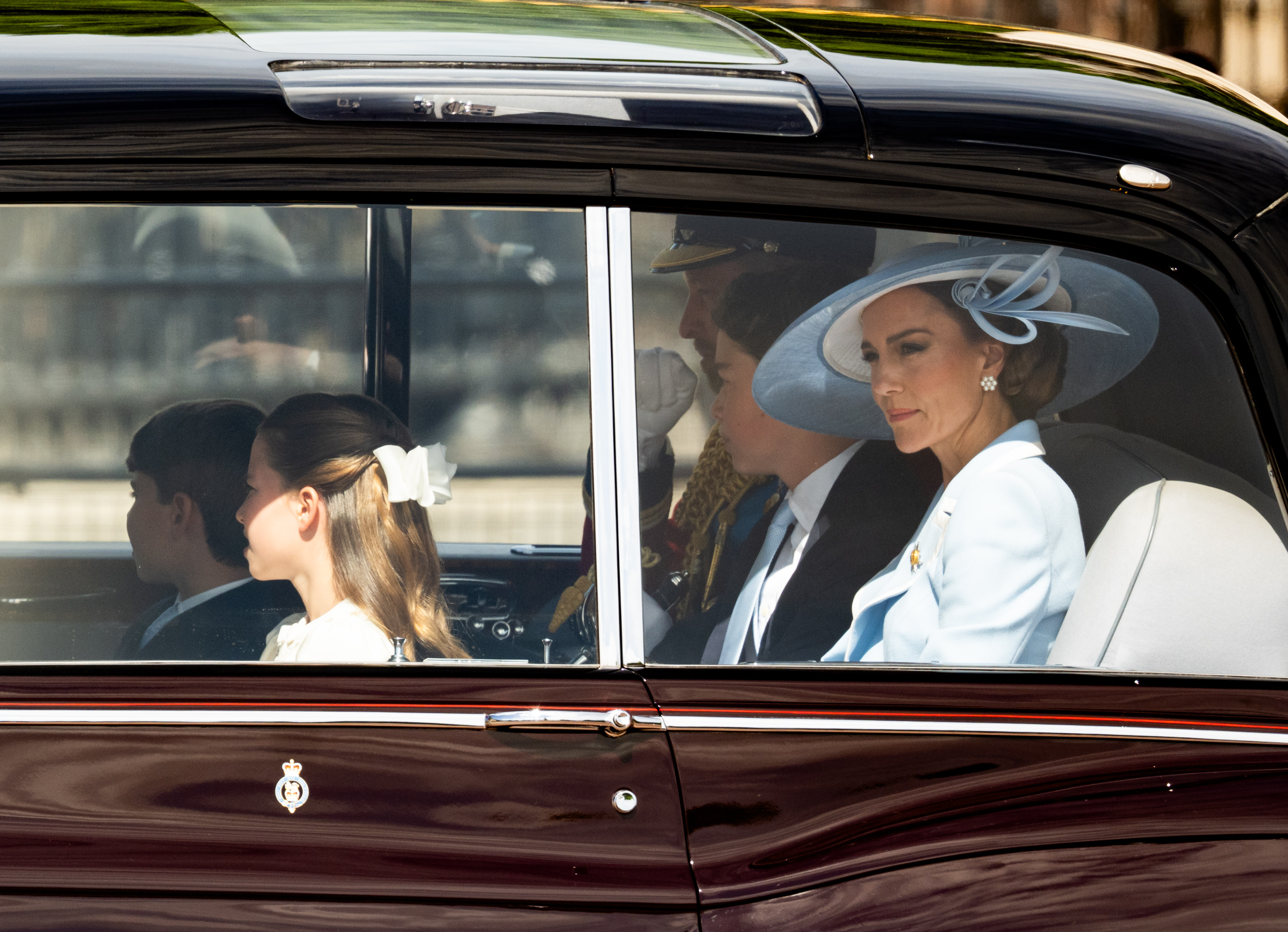 Some internet users expressed concern regarding the security measures in place for the royal family's arrival. In this photo, they arrived by car for Trooping the Colour at Buckingham Palace on June 13, 2026, in London, England. | Source: Getty Images